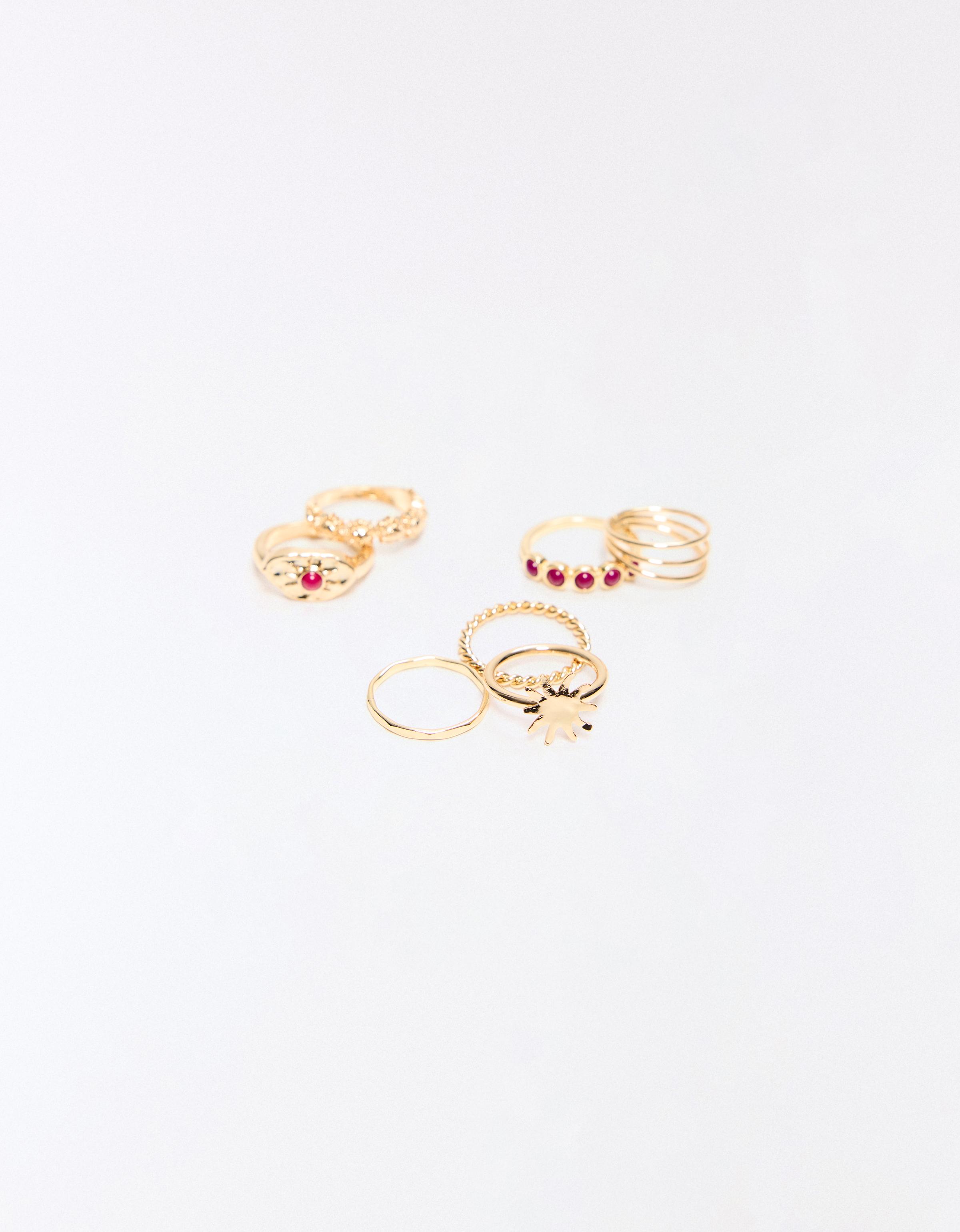 Bershka 7er-Pack Perlenringe Damen S Gold