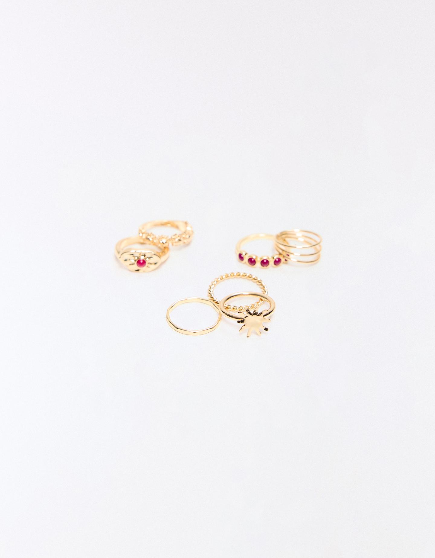 Bershka komplet 7 pierścionków z koralikami złoty