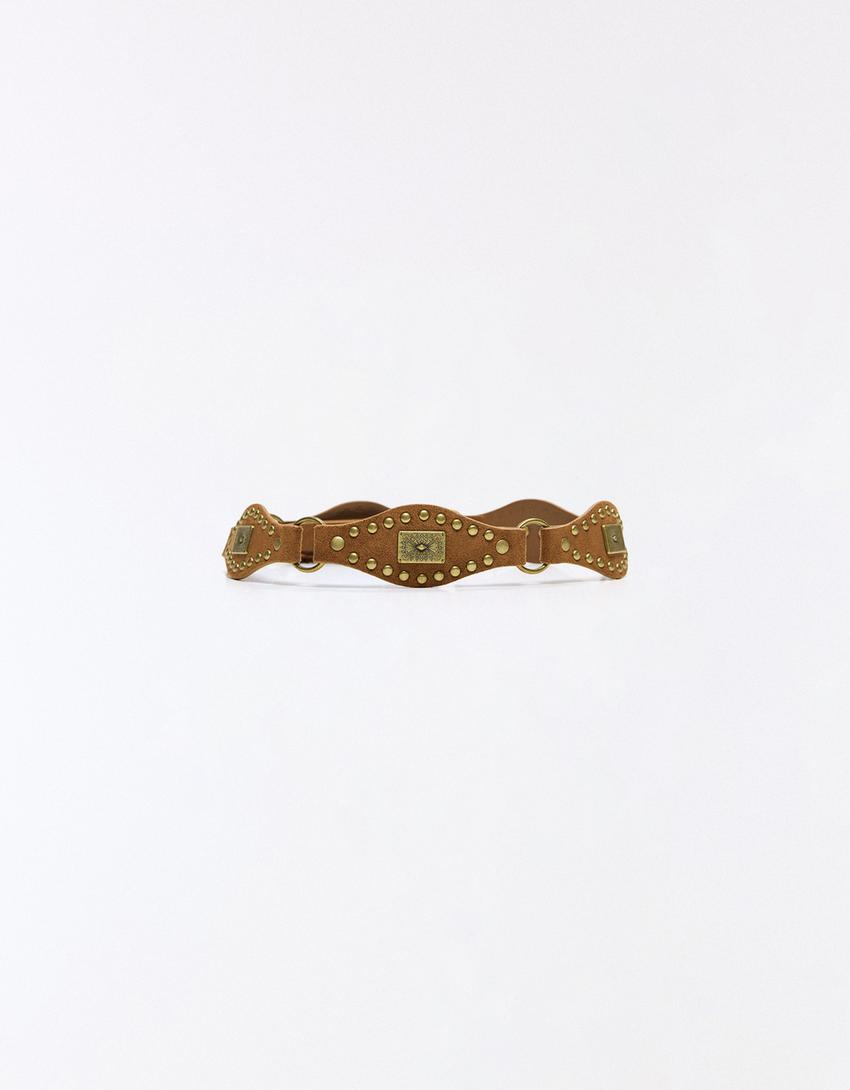 Szegecses és rojtokkal díszített öv-Barna