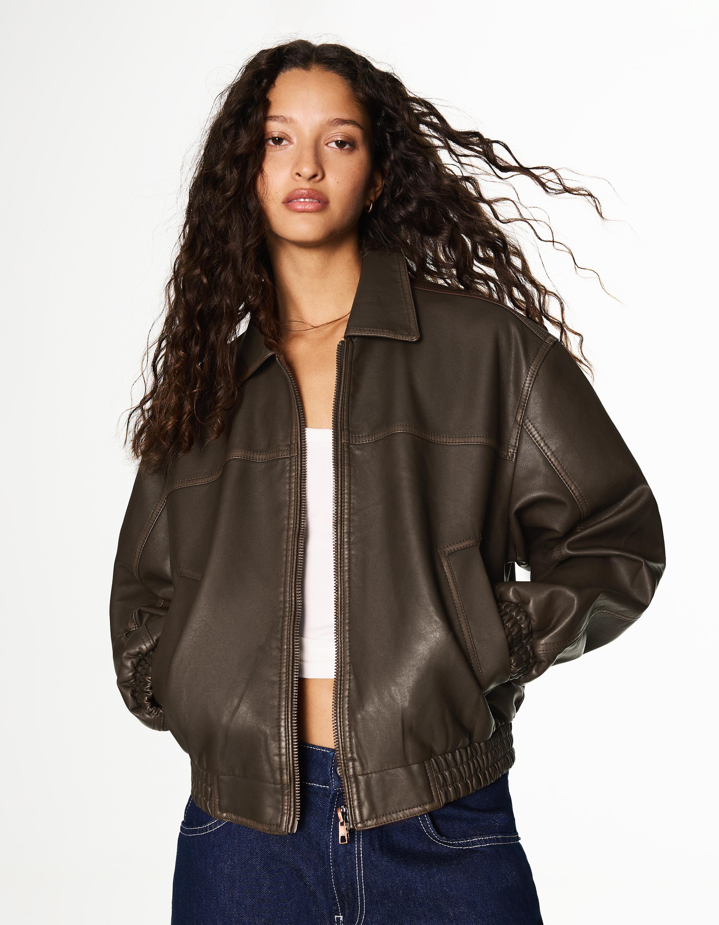 Leather effect jacket — Brown