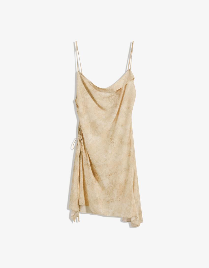 Vestito mini effetto arricciato-Sabbia-3