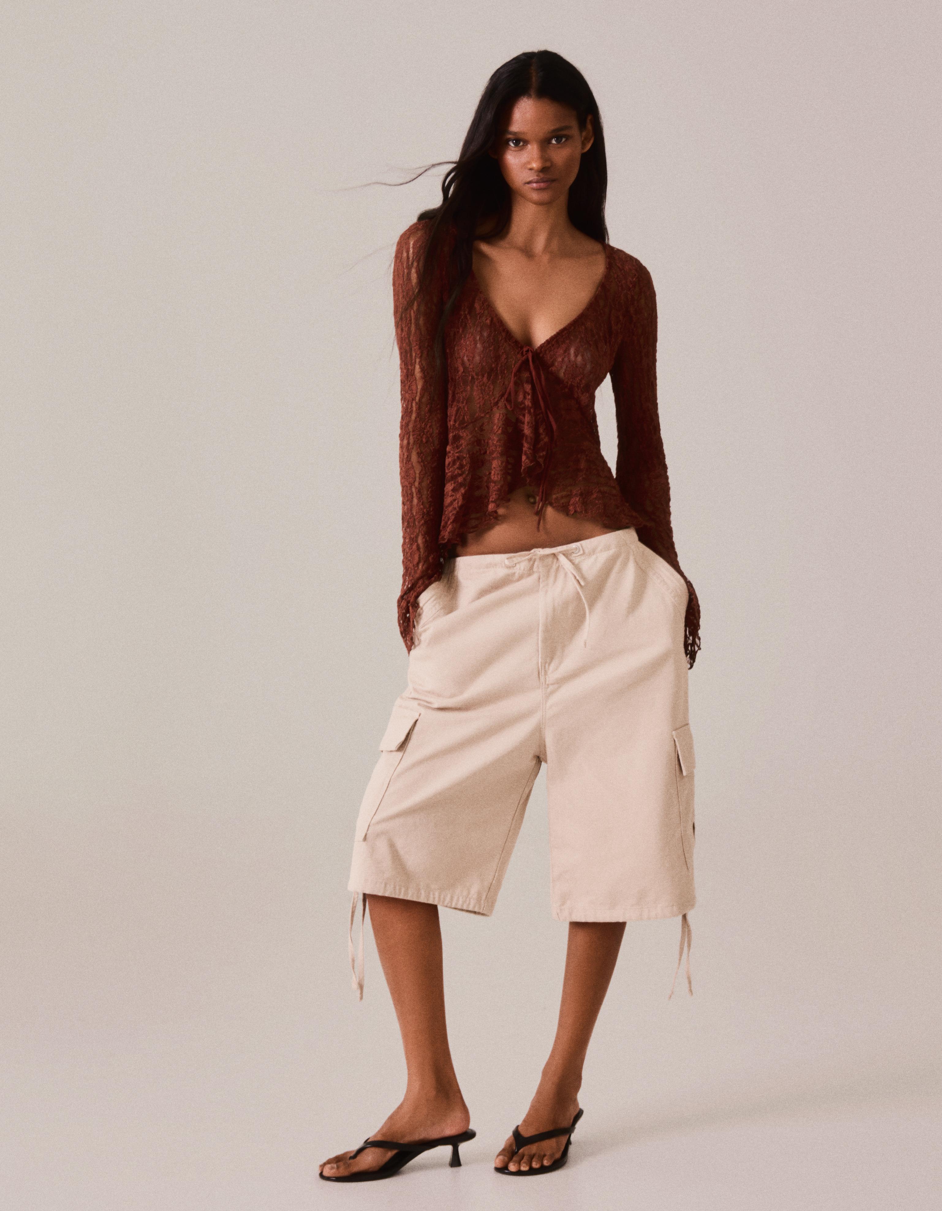 Lace ruffle jacket — Light Brown