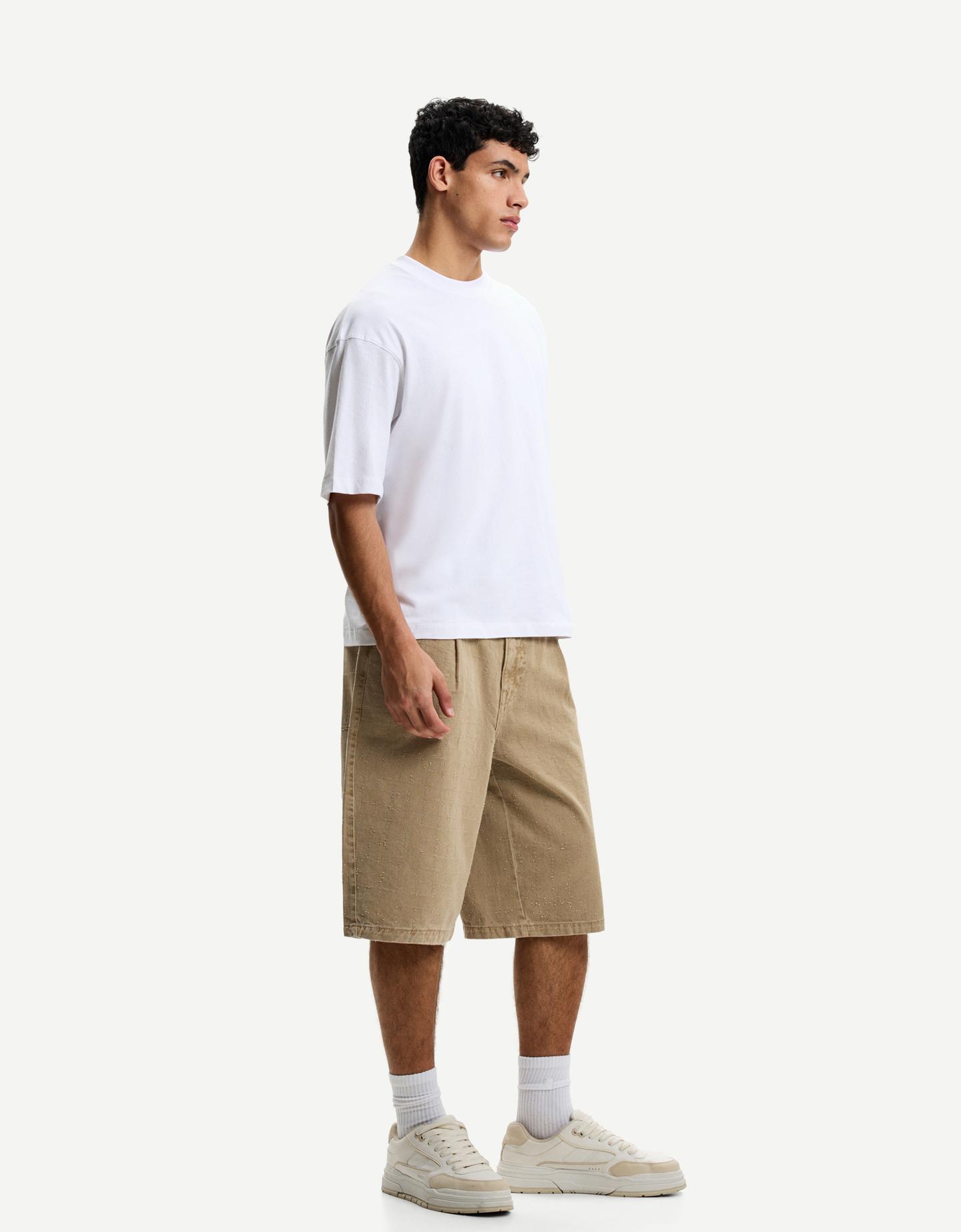 Bershka Bermuda Skater Efecto Deshilachado Hombre 40 Arena