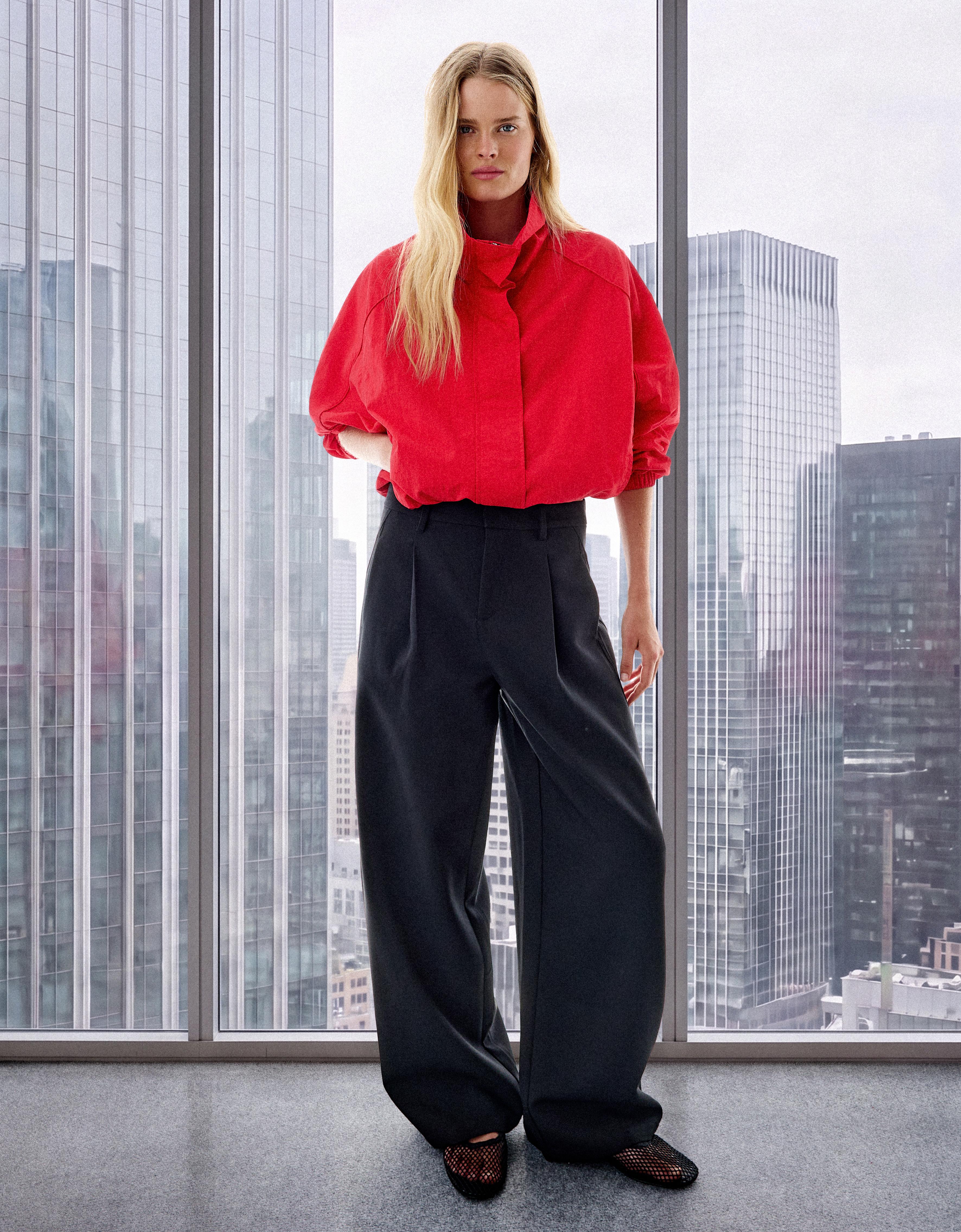 Bershka Pantalón Pinzas Doble Tela Mujer 32 Negro