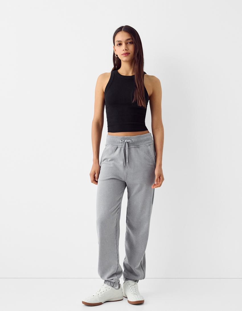 Pantalon jogger en molleton-Gris-0