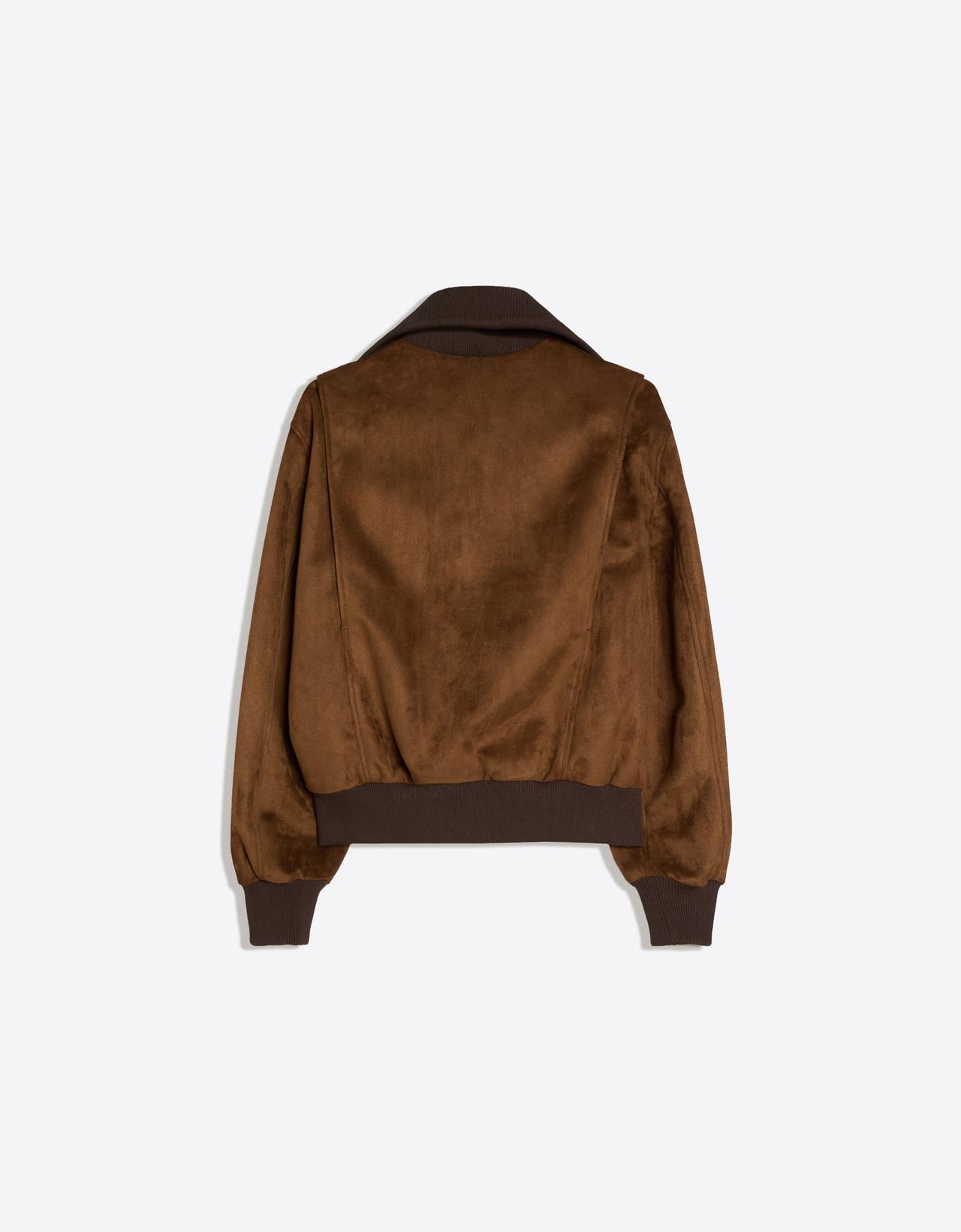 Faux suede jacket with zip fastening — Brown