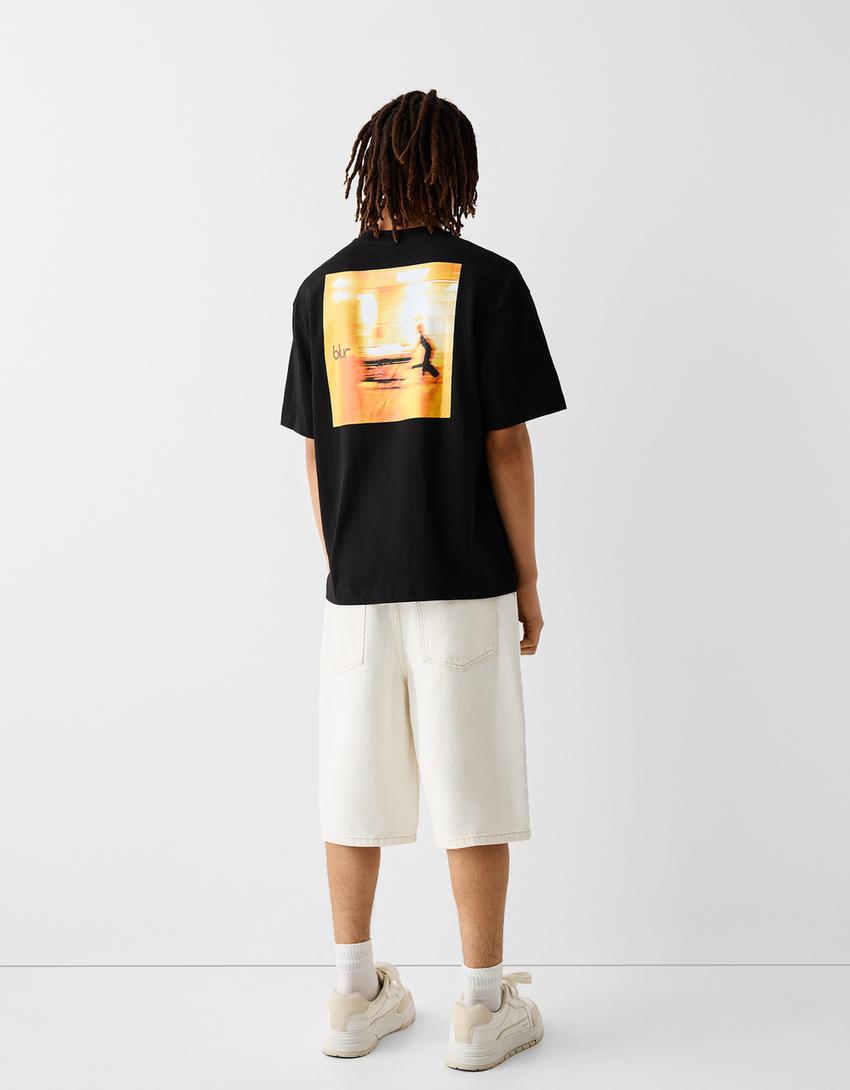 T-shirt Blur de manga curta boxy estampado-Preto-1