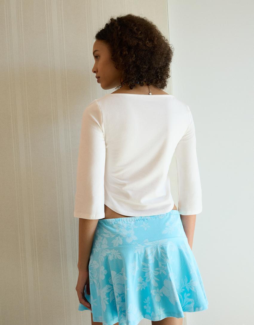 T-shirt met boothals-Ecru