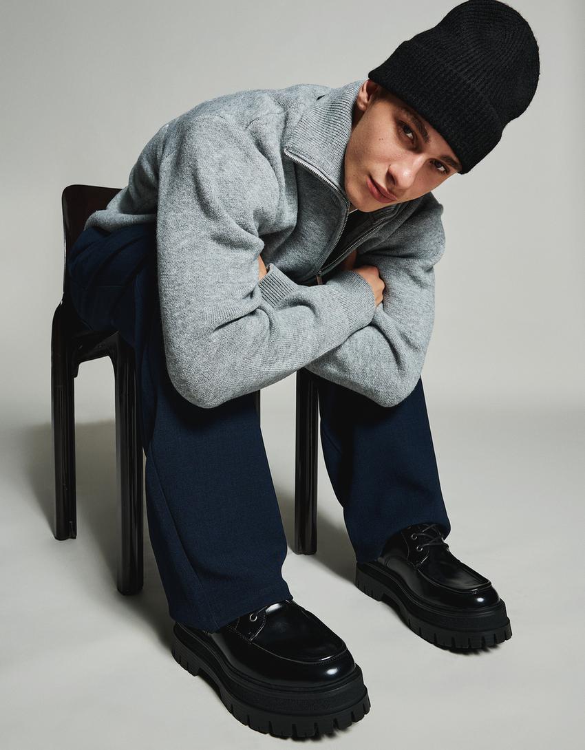 Moc toe dress shoe-BLACK