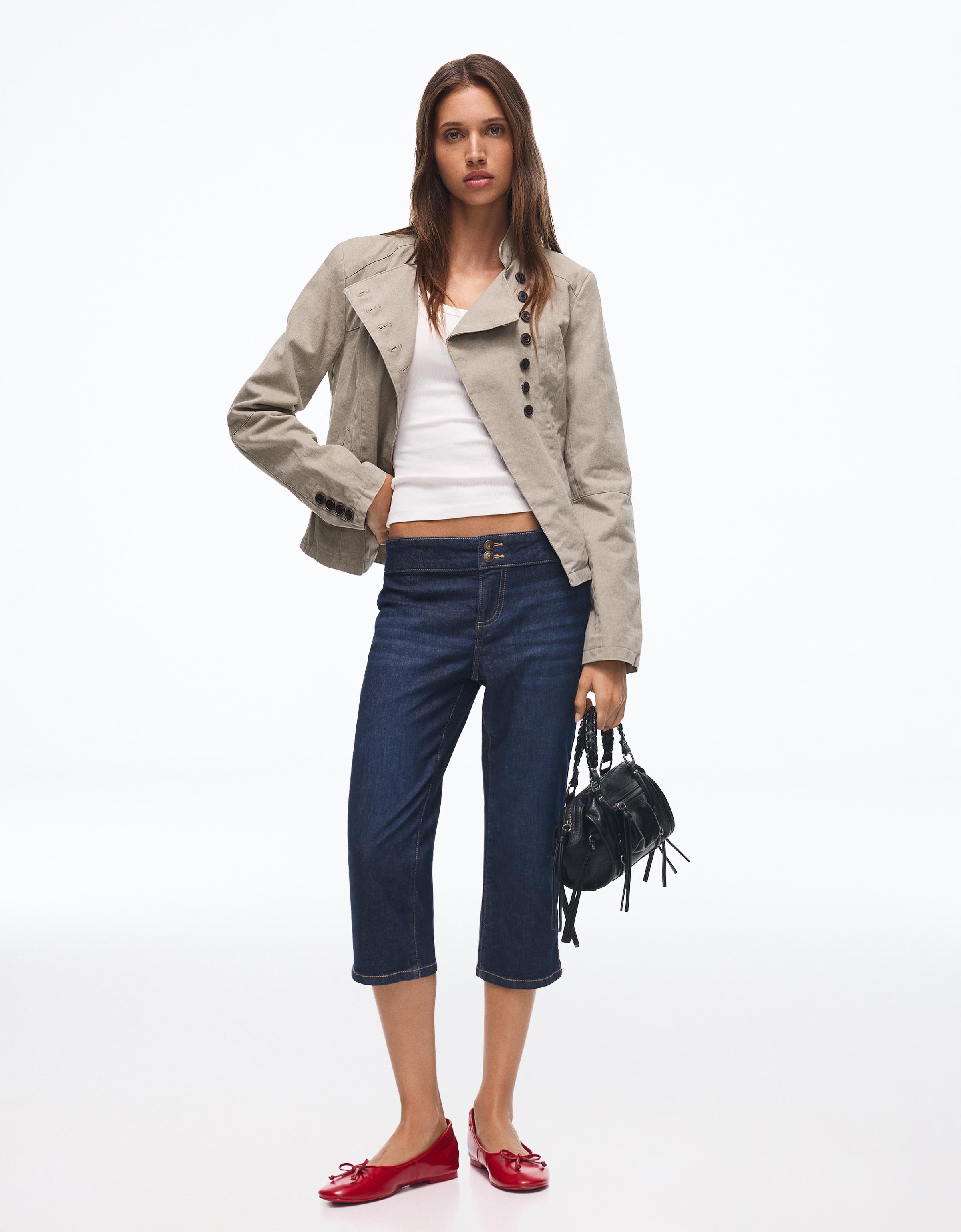 Double-breasted button-up blazer — Cream
