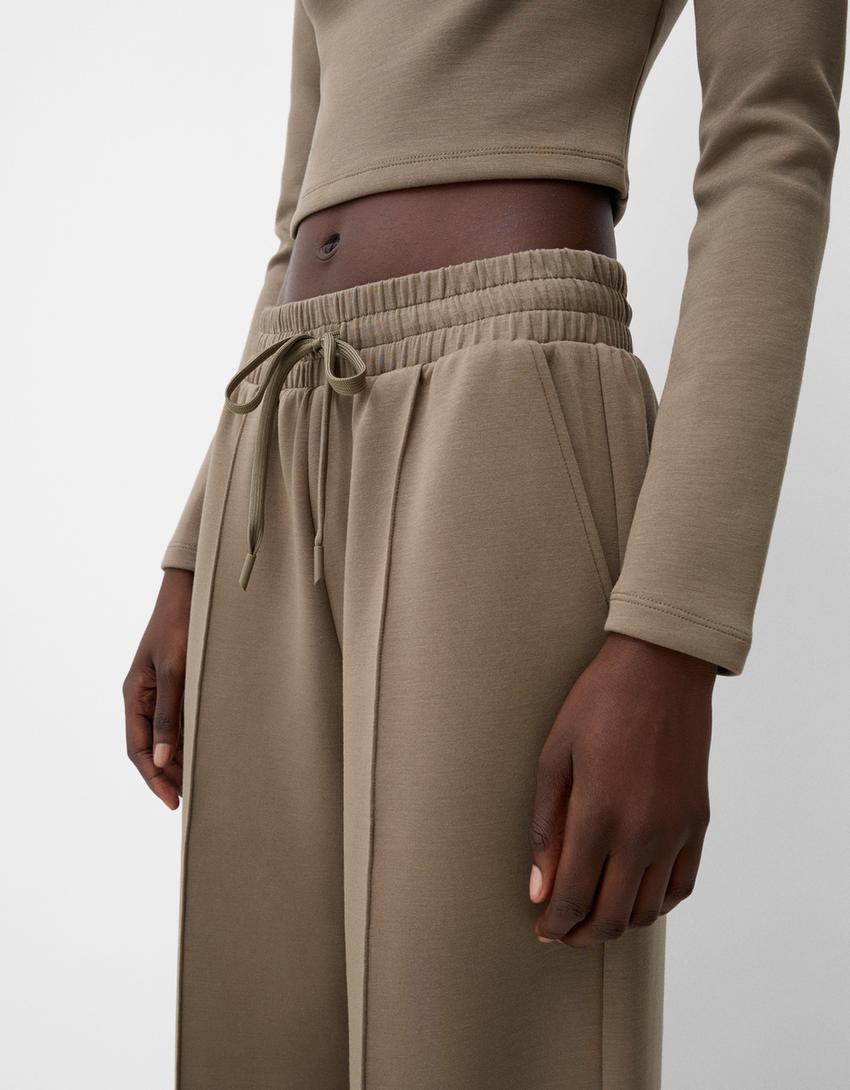 Soft touch wide-leg trousers-Sand