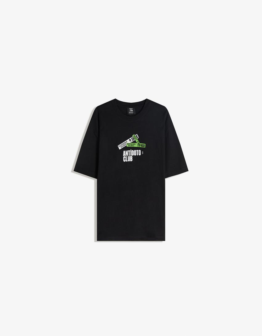 T-shirt Bershka Music DICE manga curta estampado-Preto