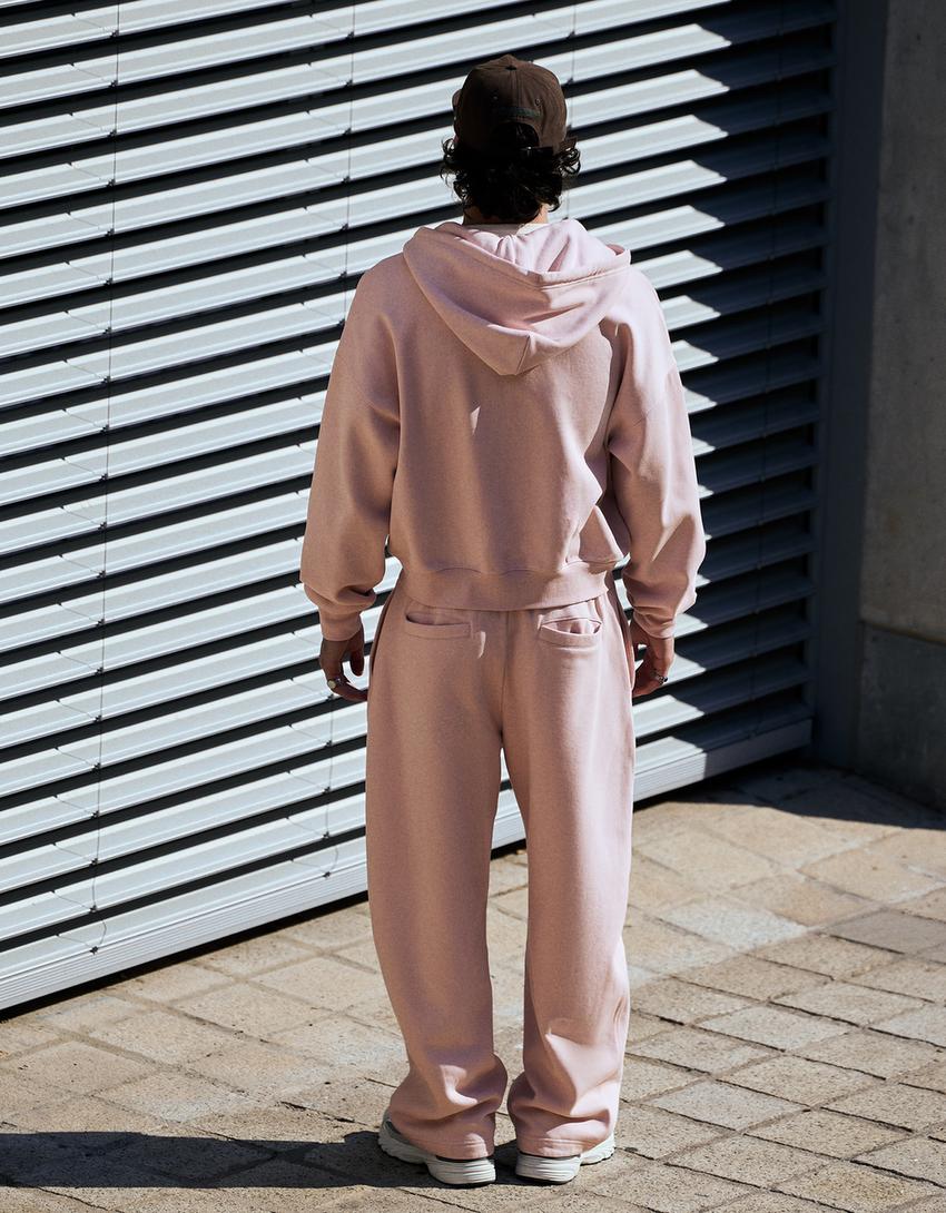 Fermuarlı kapüşonlu sweatshirt-Pembe
