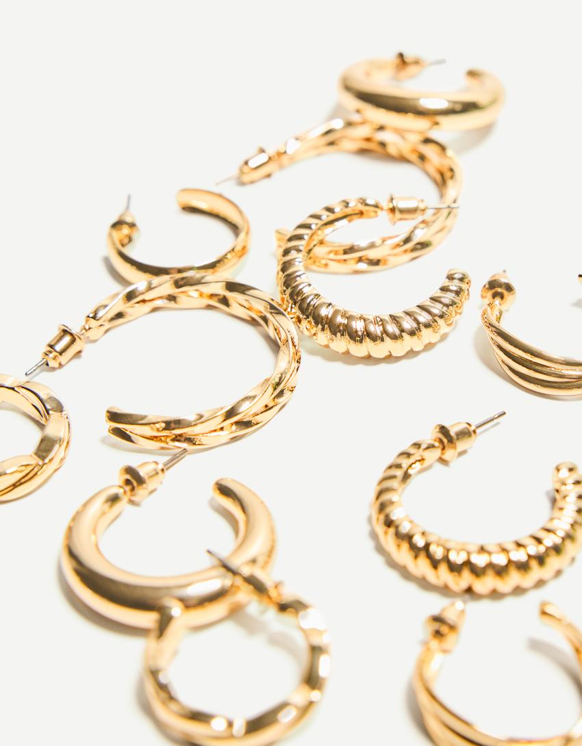 Pakke med 6 hoop-øreringe-Guld-2