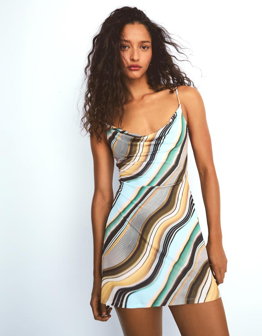 Robe mini encolure américaine-Bleu clair