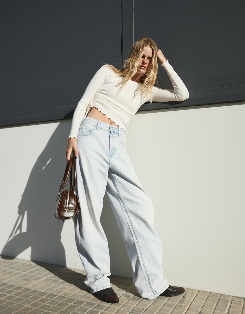 Wide-leg barrel jeans-Washed out blue