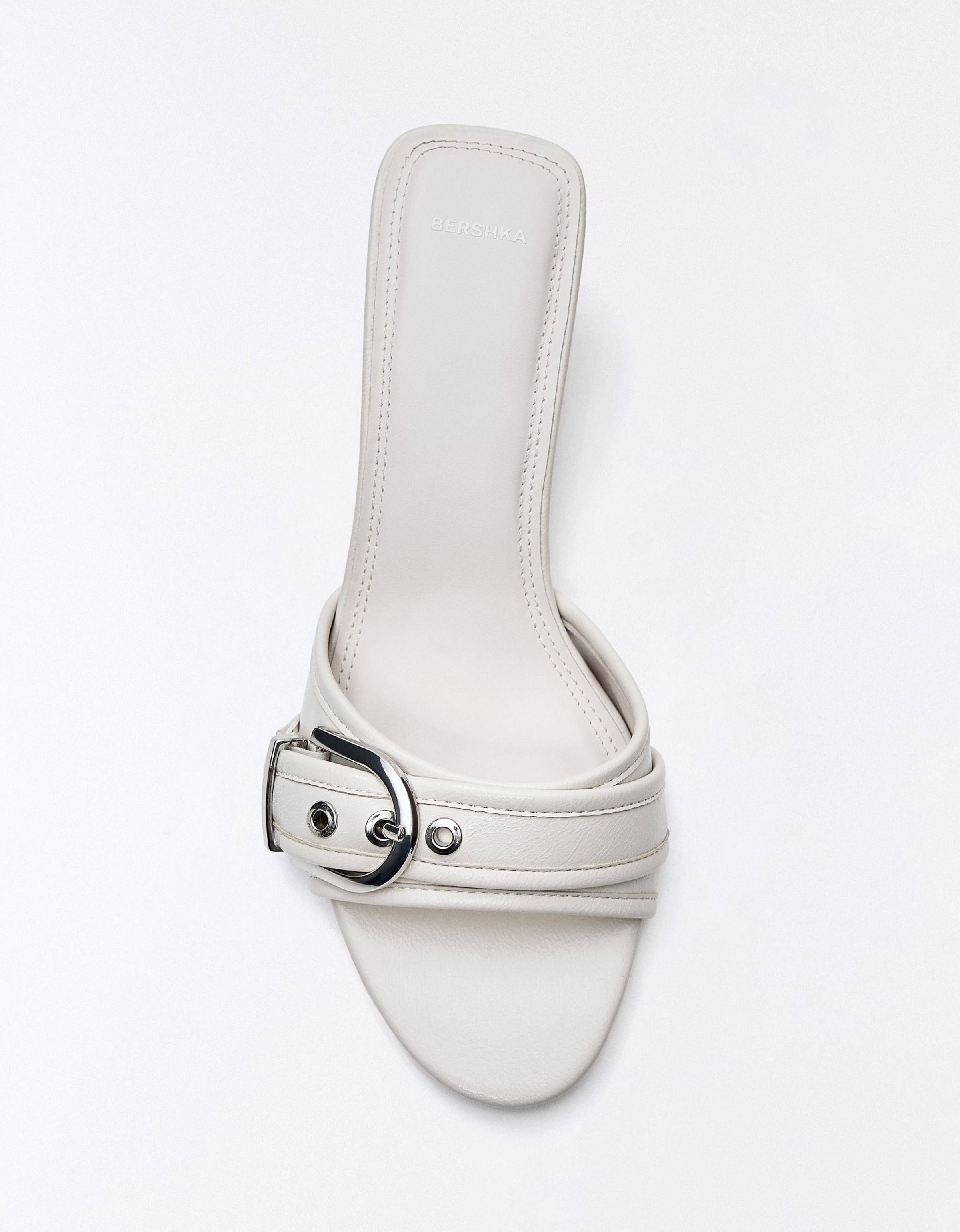 Buckled heeled mules — WHITE