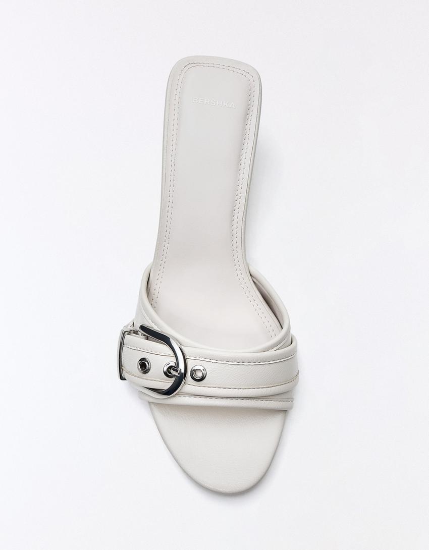 Buckle-detail heeled mules-WHITE