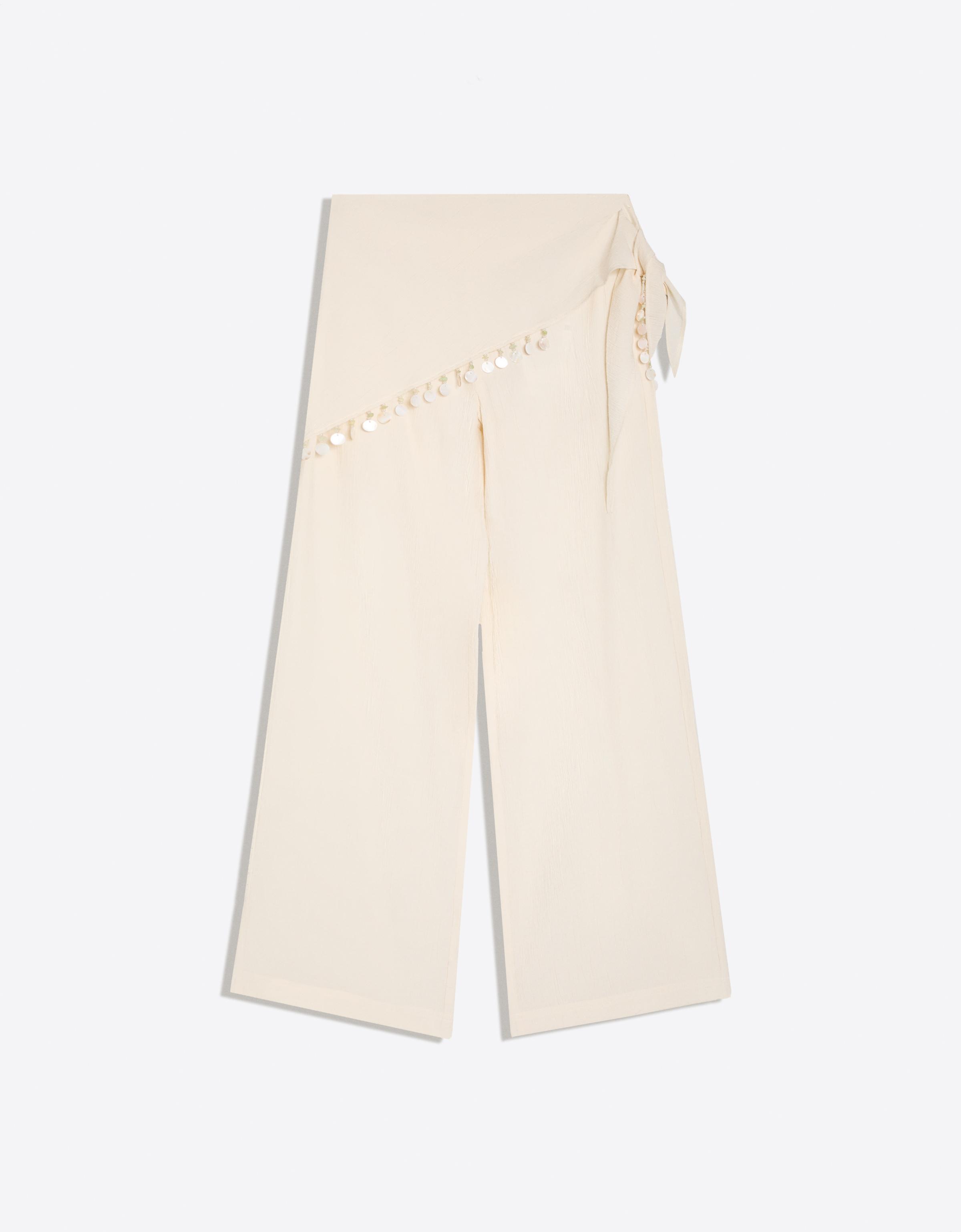 Crinkle scarf-print trousers — Off white