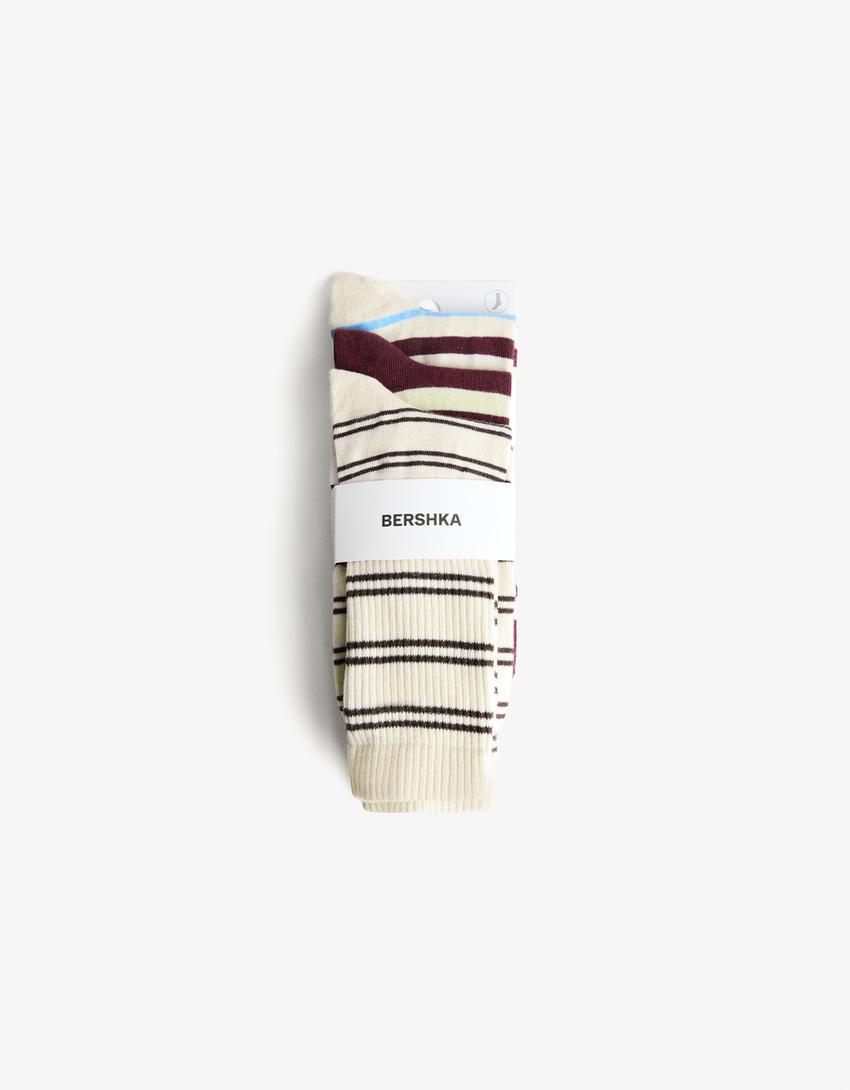 Pack of 3 striped socks-Brown