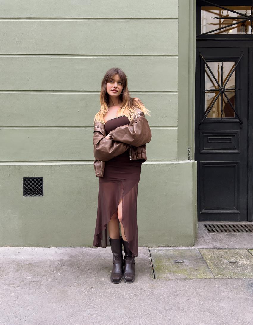 Mid-calf flat biker boots Women Bershka