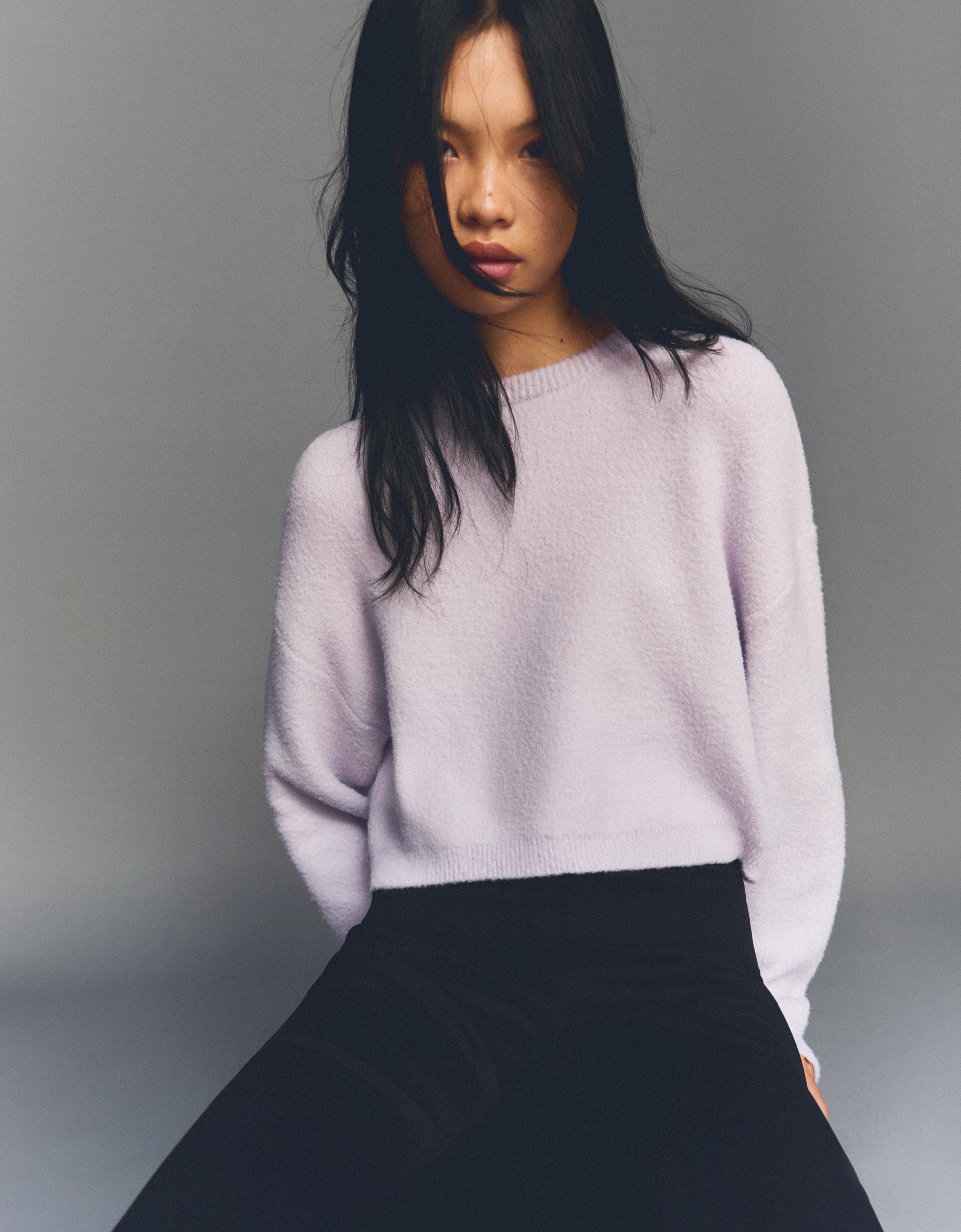 Bershka Cropped-Pullover Aus Kunstfell Damen S Violett