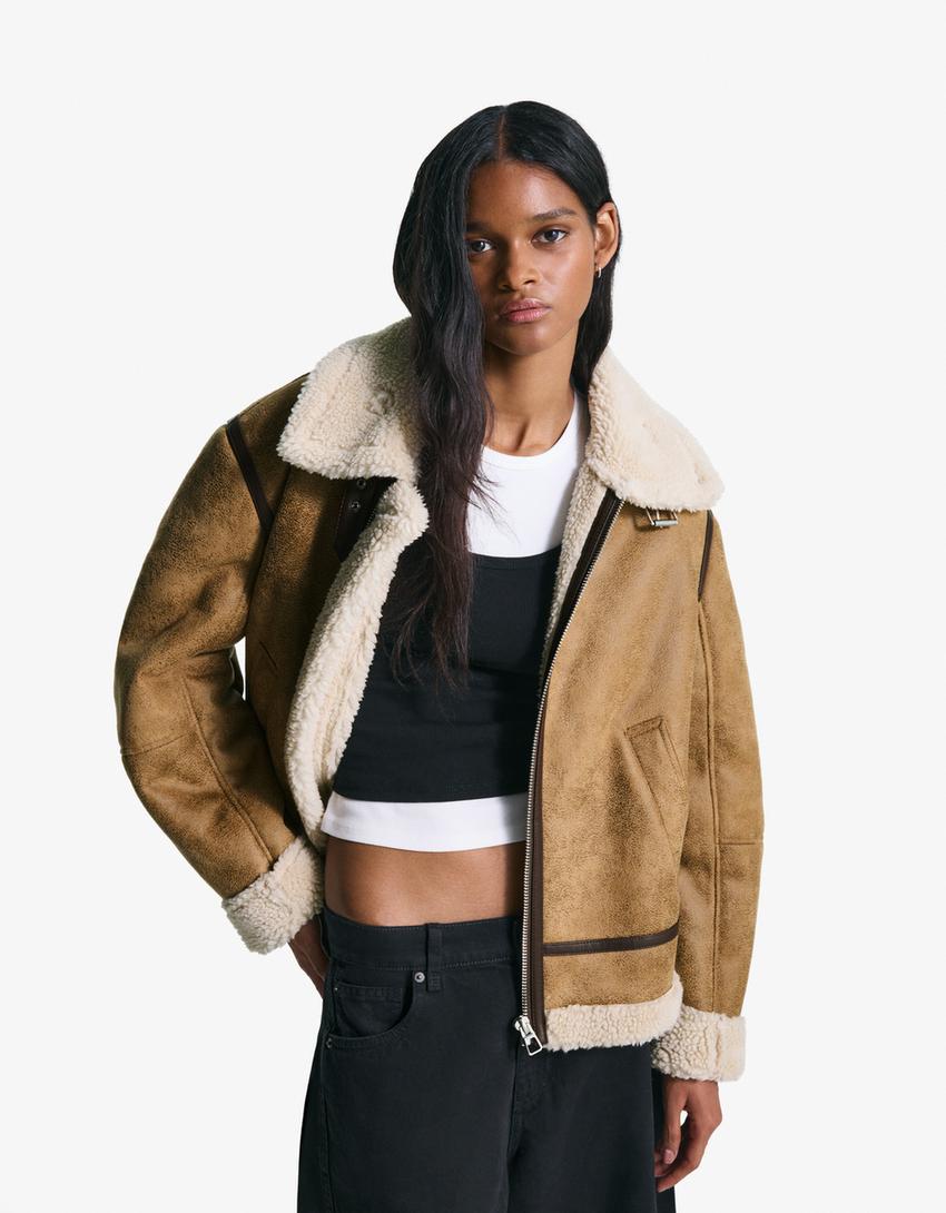 Veste biker double face-Camel-0