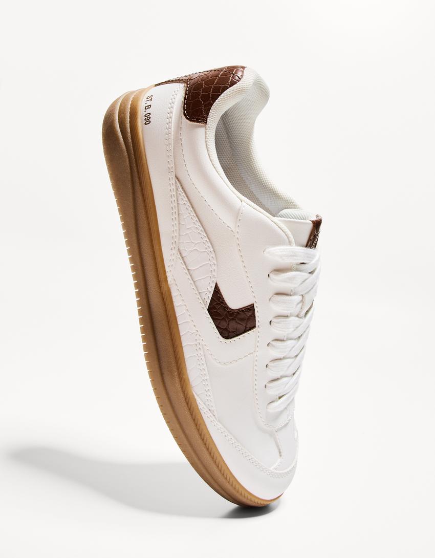 Retro trainers with animal print details-WHITE