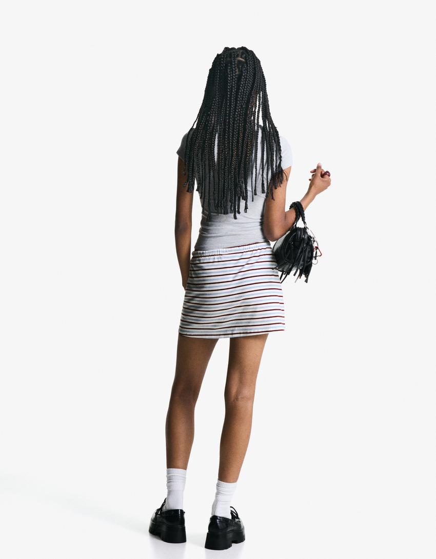 Skort with tie waistband-White