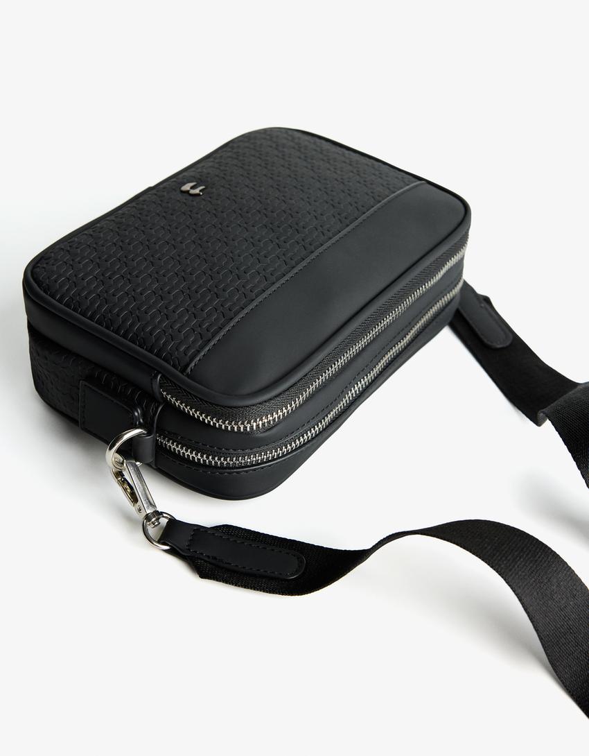 Crossbody bag with raised design-Black