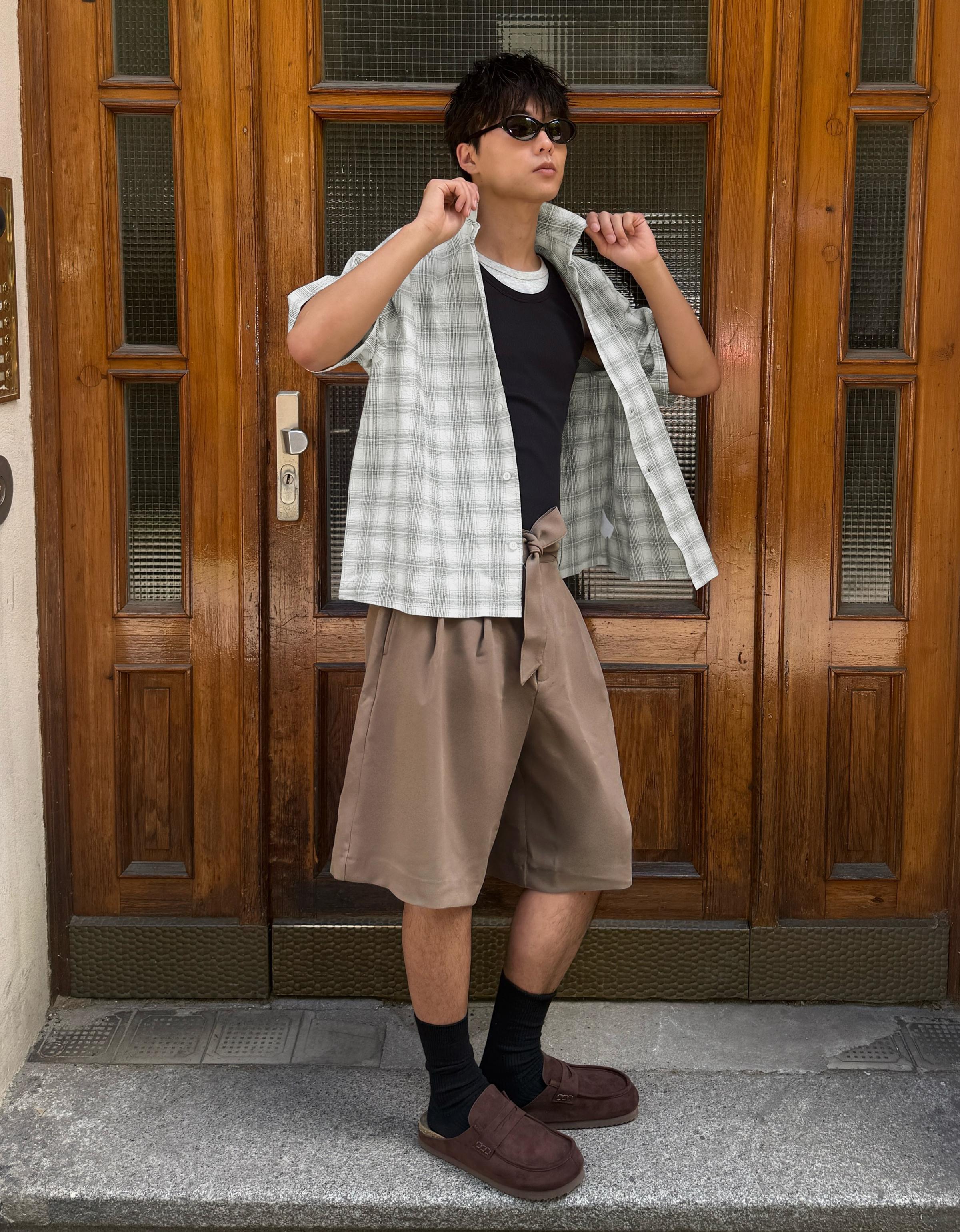 Bershka Camisa Manga Corta Boxy Hombre Gris