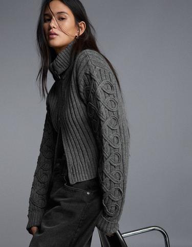 Zip-up knit cardigan — Grey 3