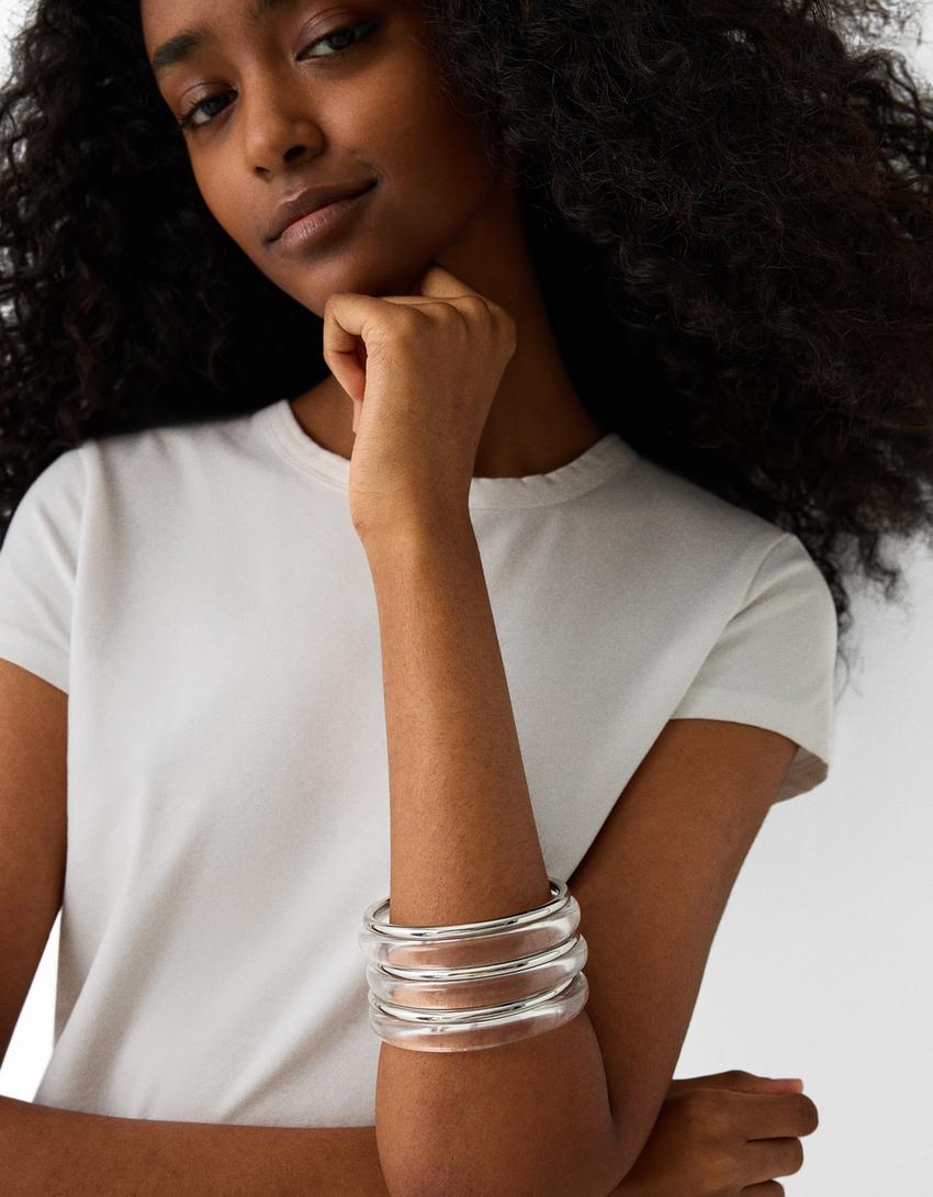 طقم من 9 أساور معدنية-فضي-1