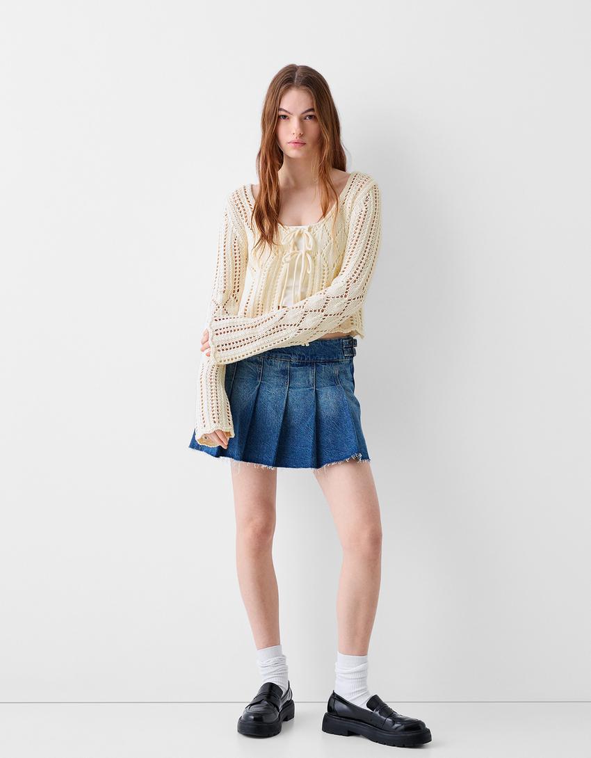 Open-knit rustic jacket-Cream-3