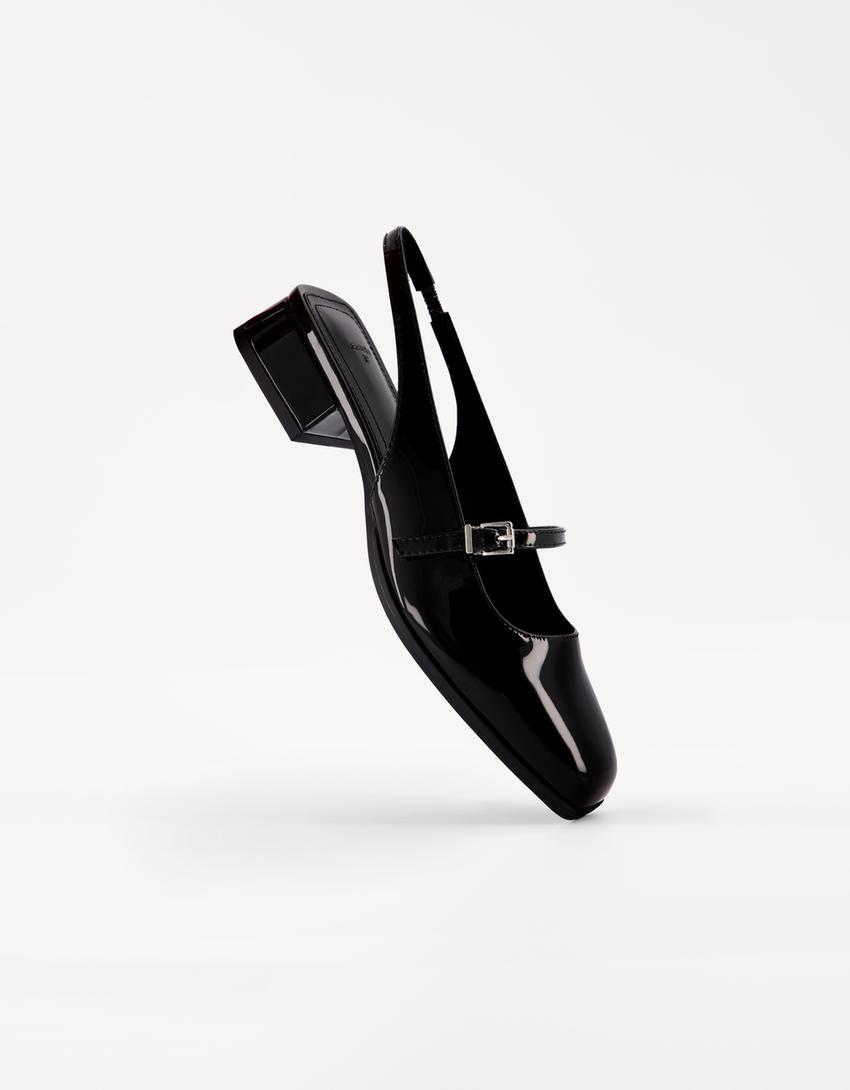 Mary Jane tacão largo mules-Preto
