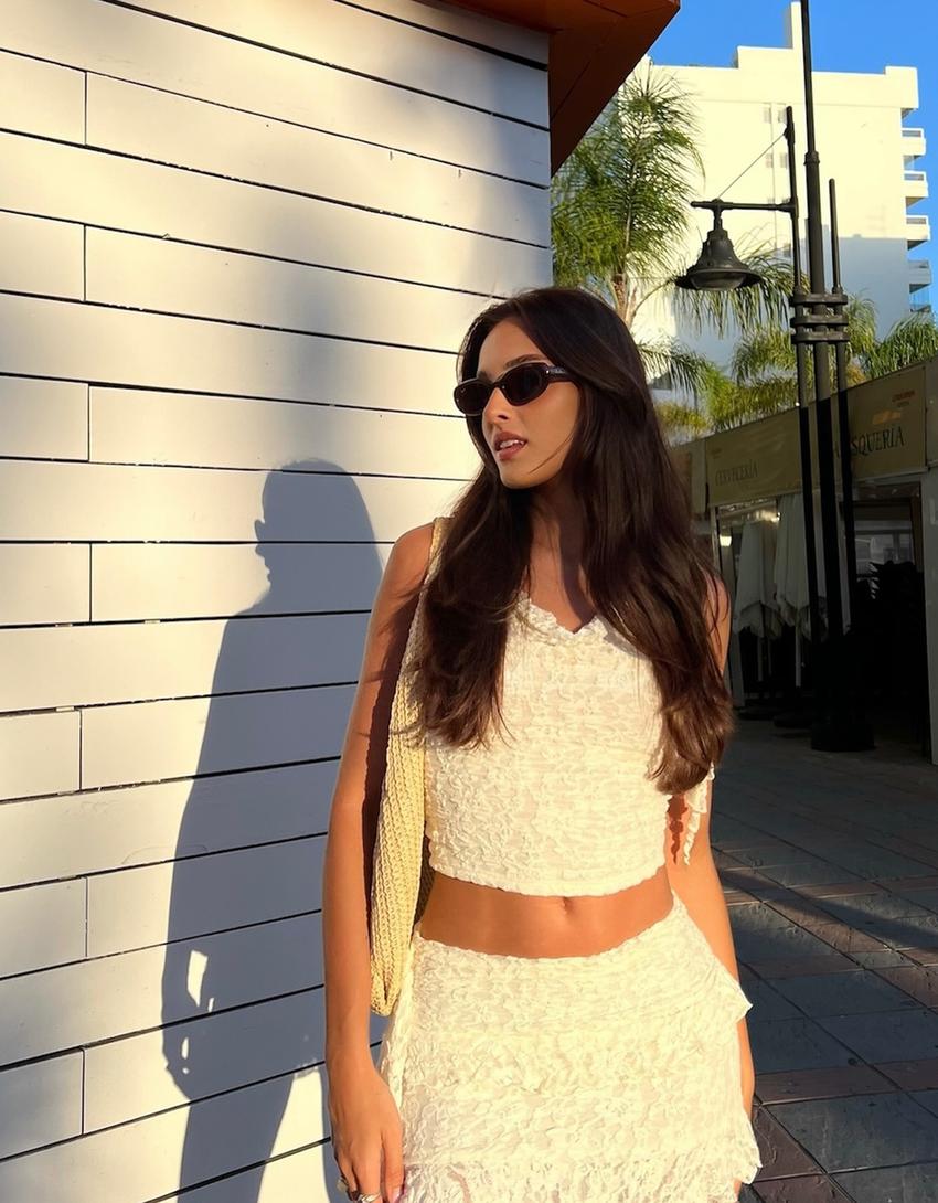 Blonde lace top with ruffles-Cream-0