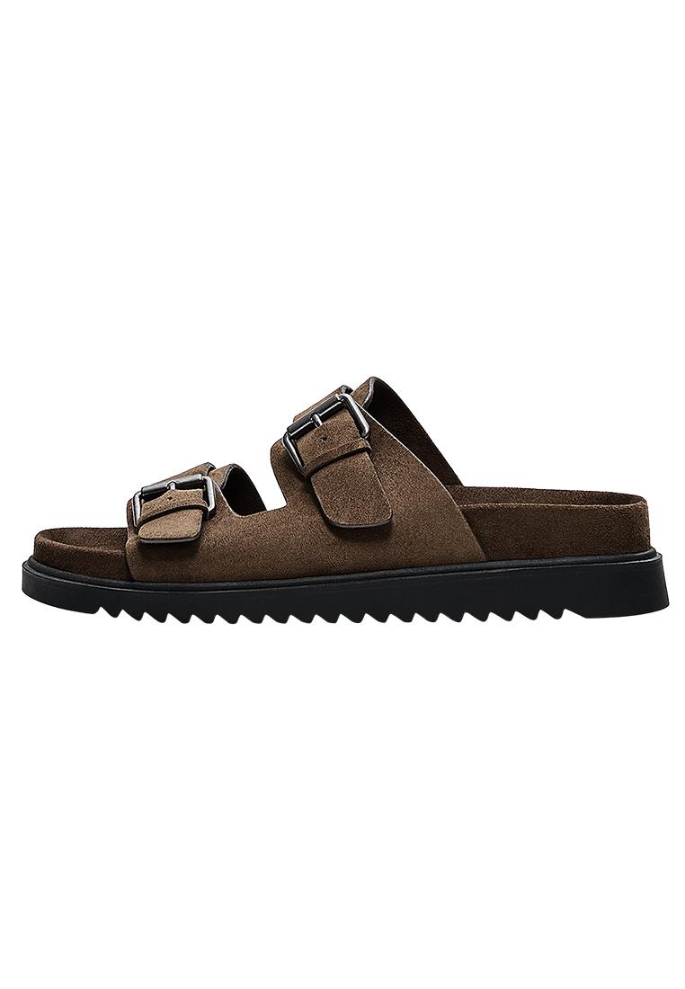BUCKLED SANDALS — BROWN