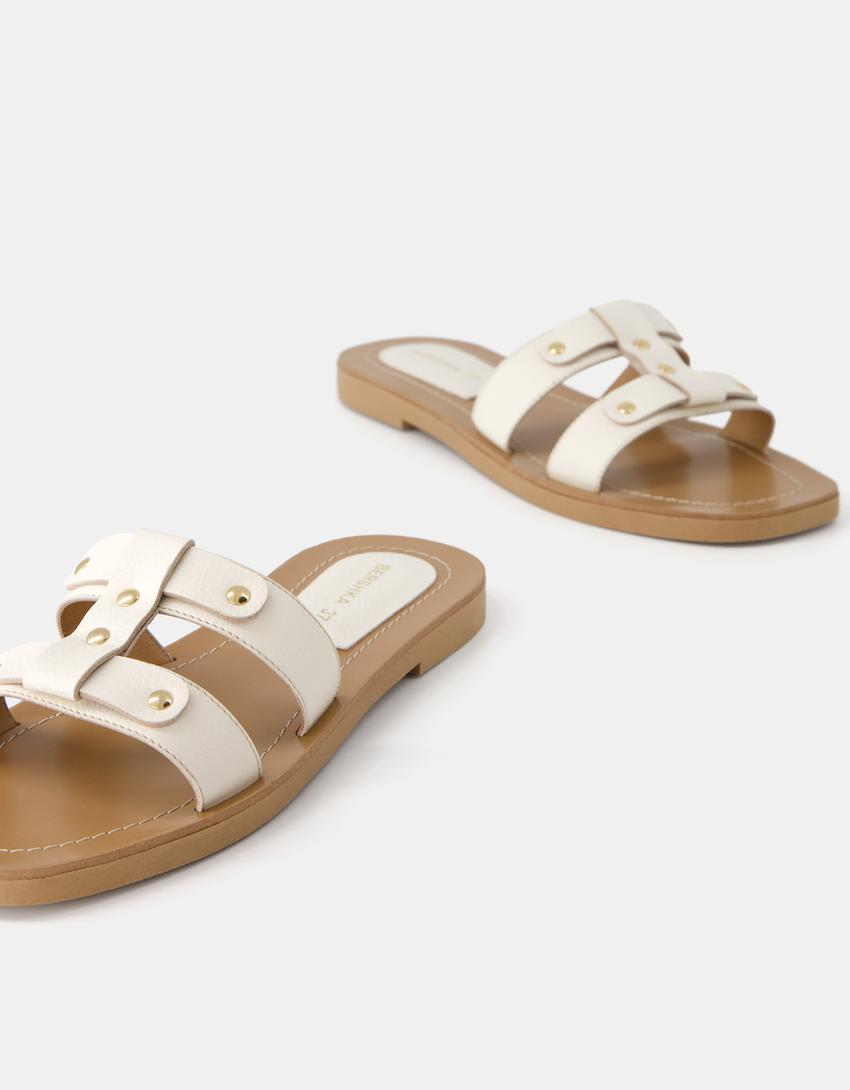 صندل مسطح بأشرطة-بيج فاتح-2