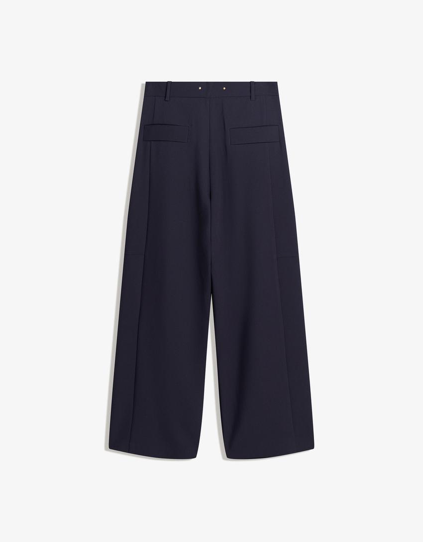 Pantaloni barrel fit con pinces tailored fit-Marino