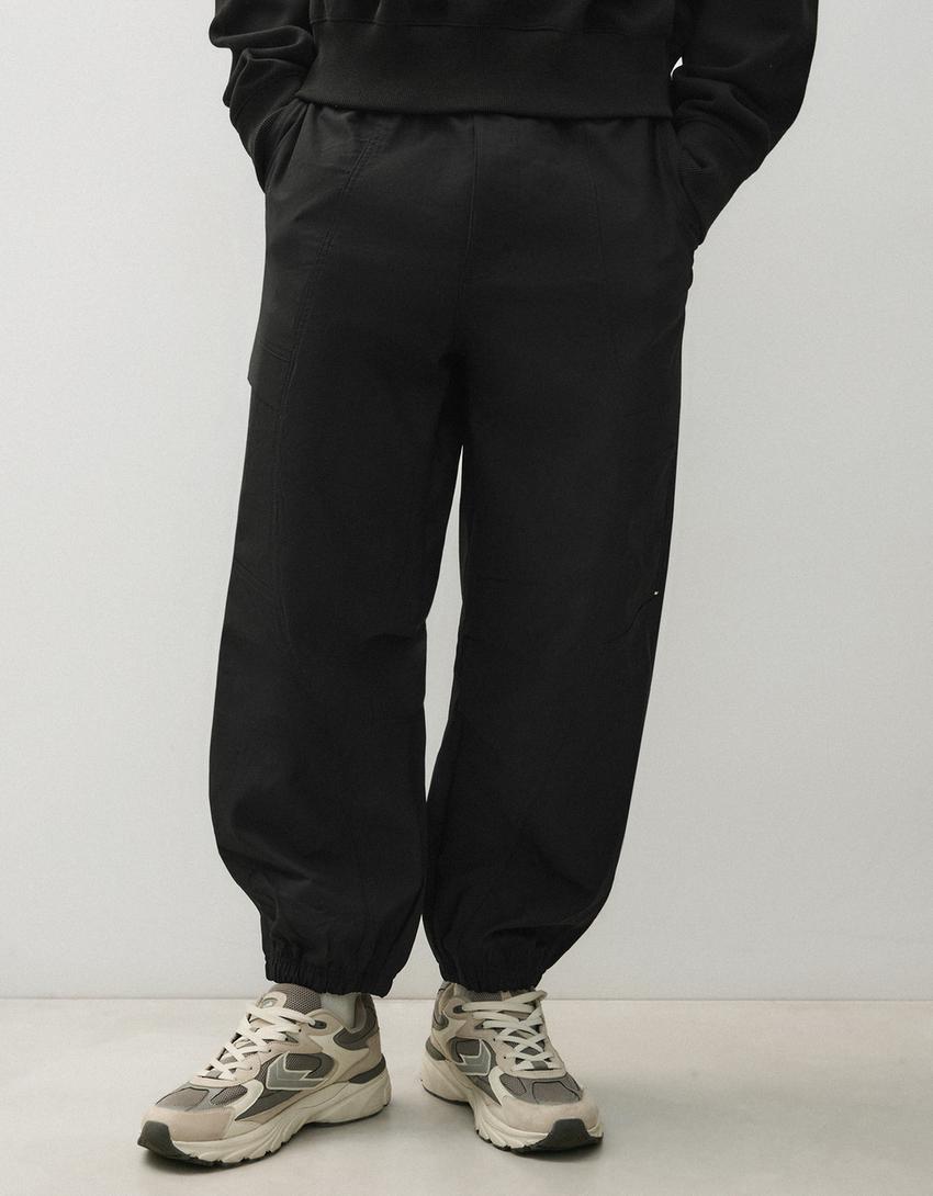 Teknik kargo straight fit pantolon-Siyah