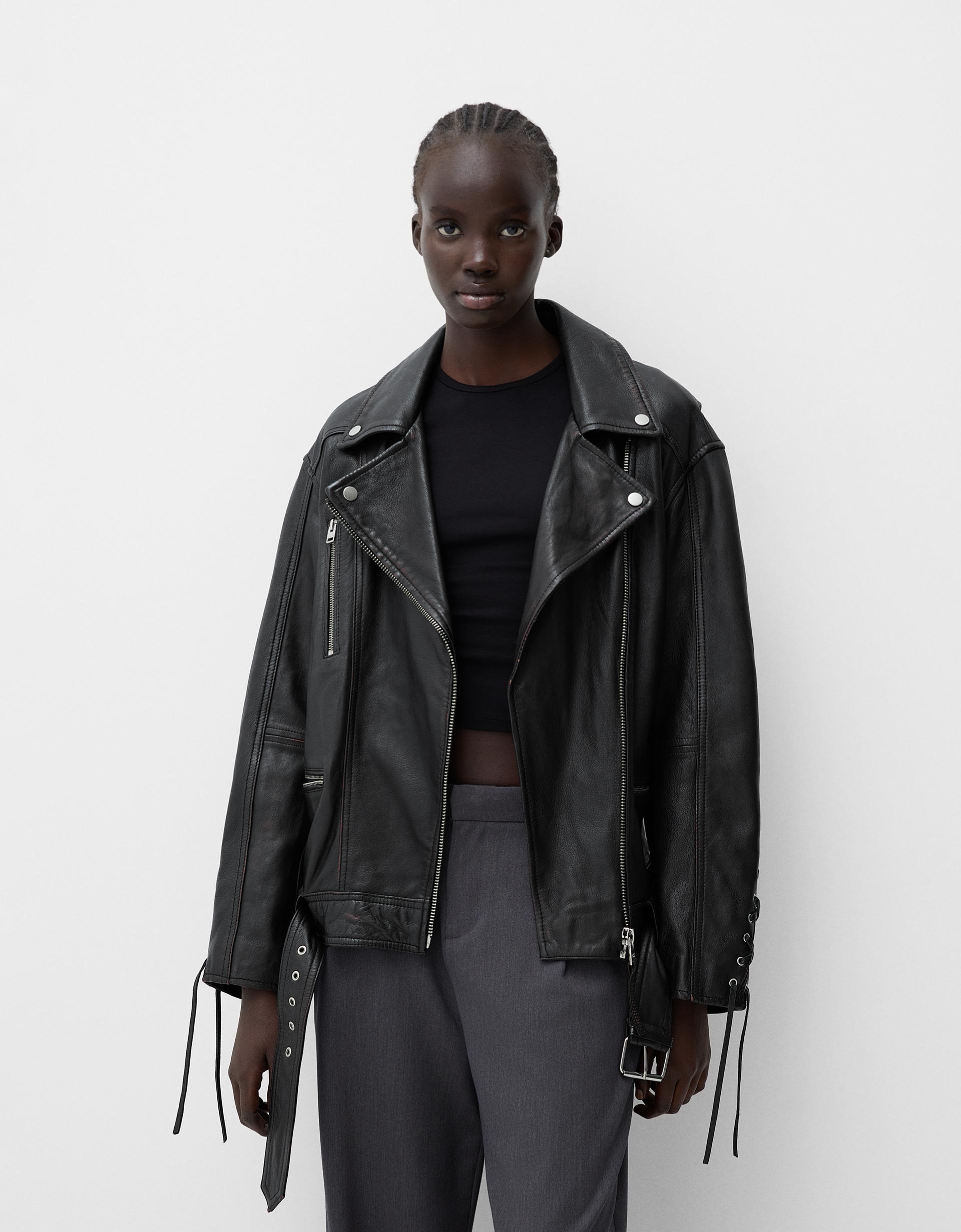 Veste Cuir Veste De Motard Double Face Femme Blouson Biker Double Face