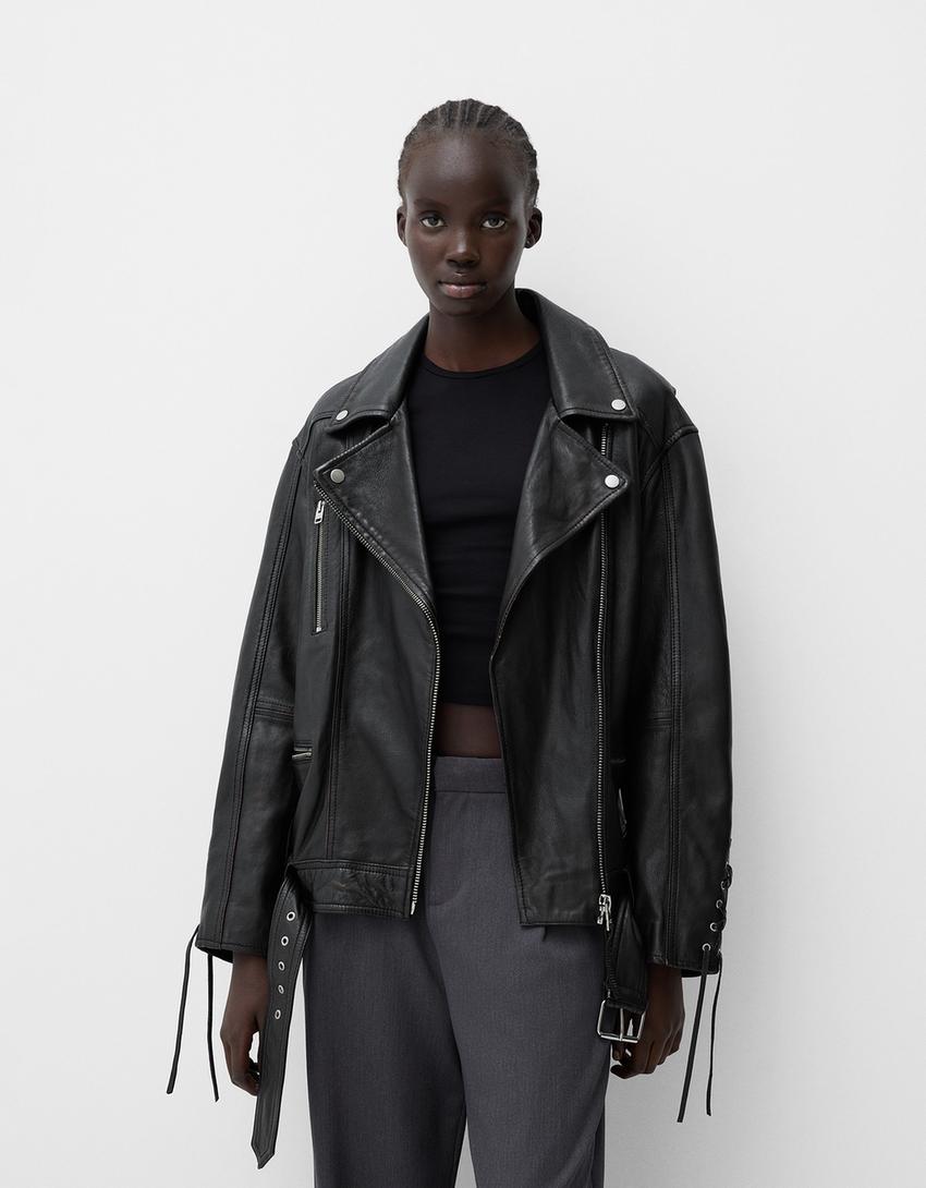 Damen Jacke Bershka Bikerjacke Mit Fell Lederjacke Mit Gürtel