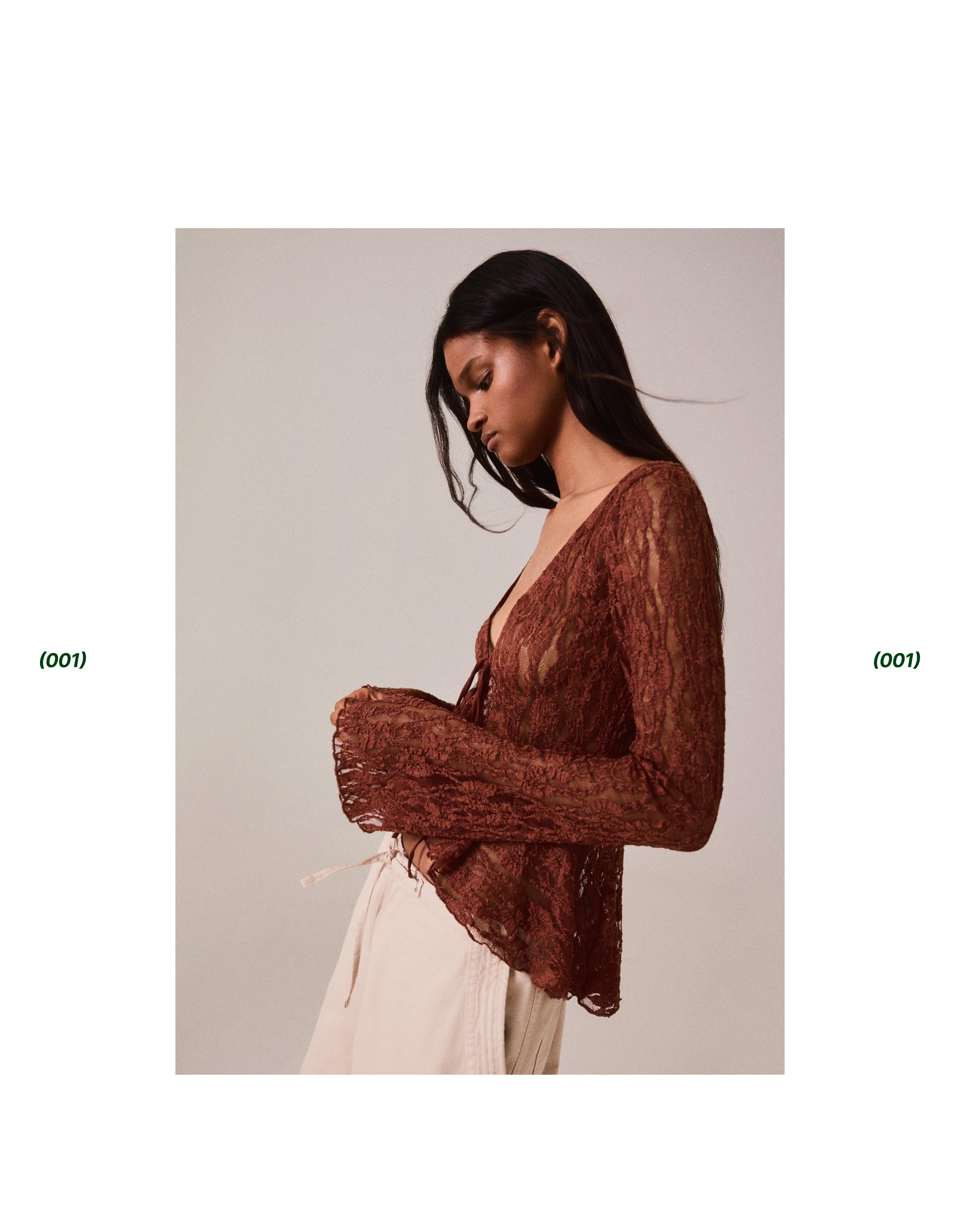 Lace ruffle jacket — Light Brown