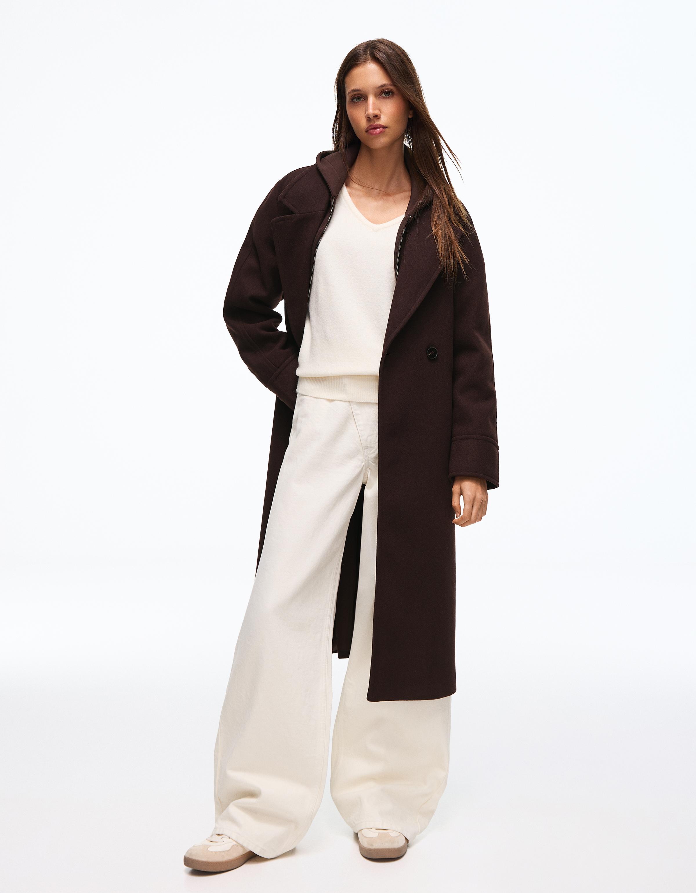 Long soft belted coat — Brown