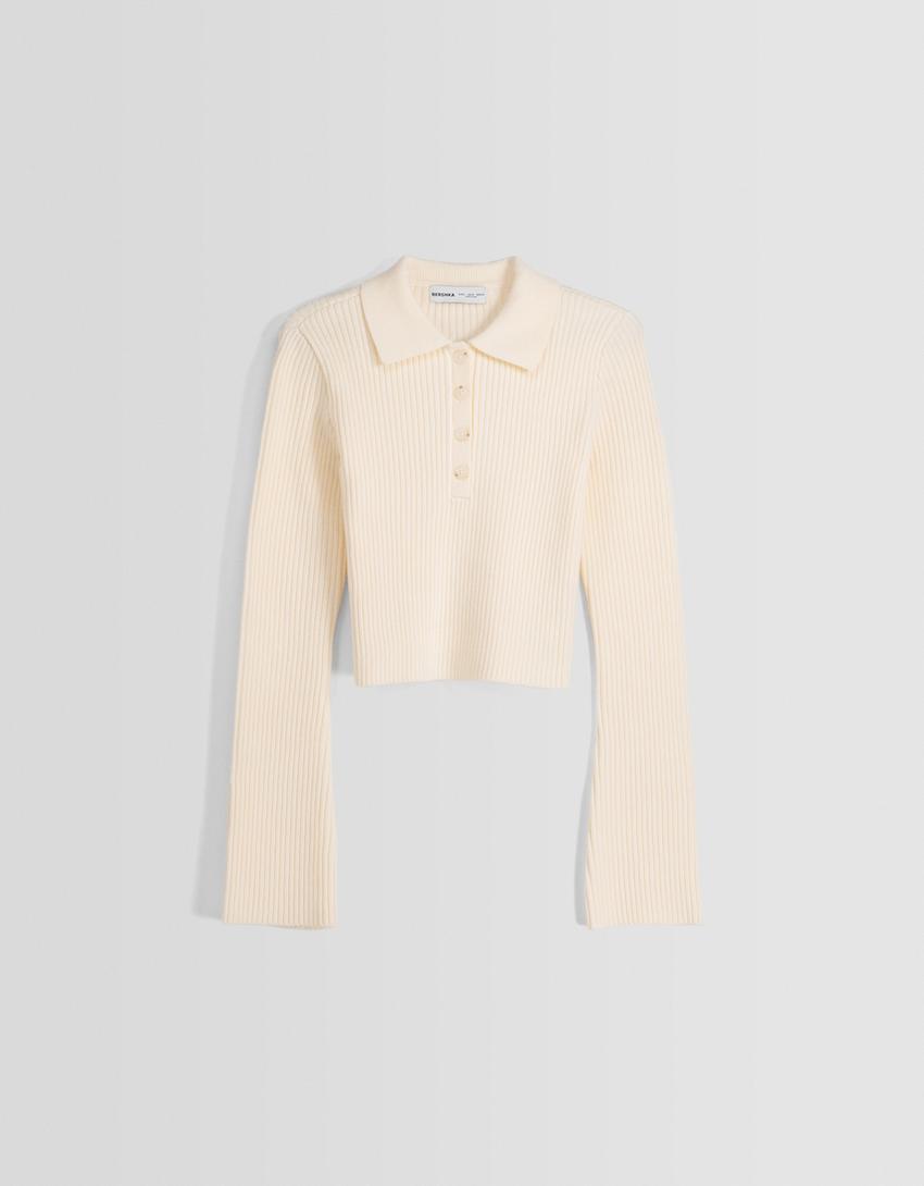 سويتر كروب بياقة بولو وأكمام طويلة وأزرار-كريمي-4