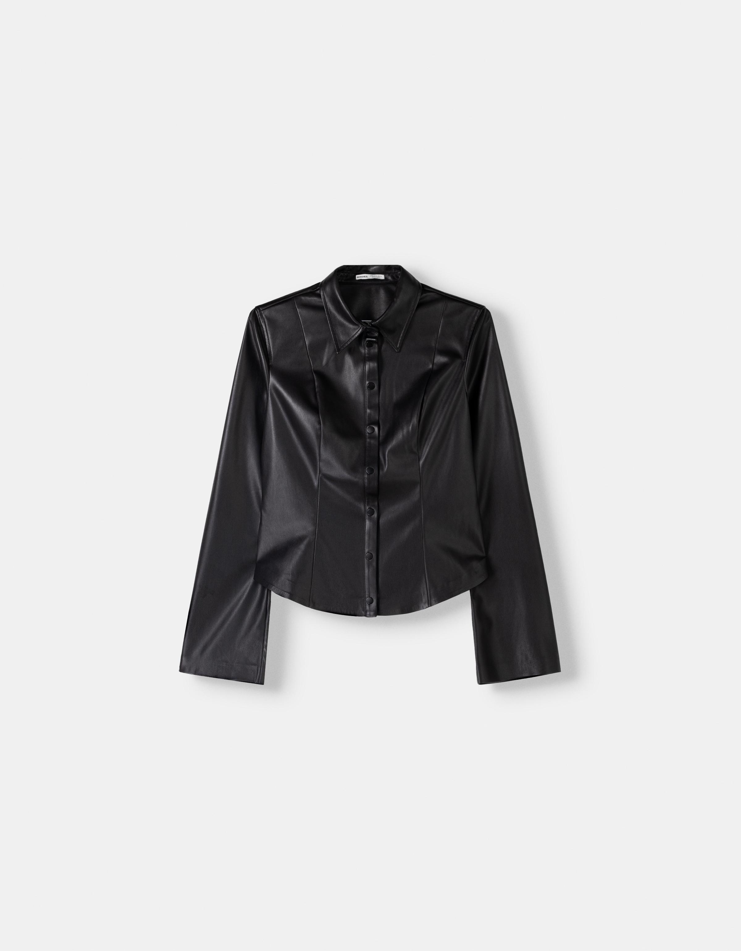 Fitted leather effect shirt New Women Bershka