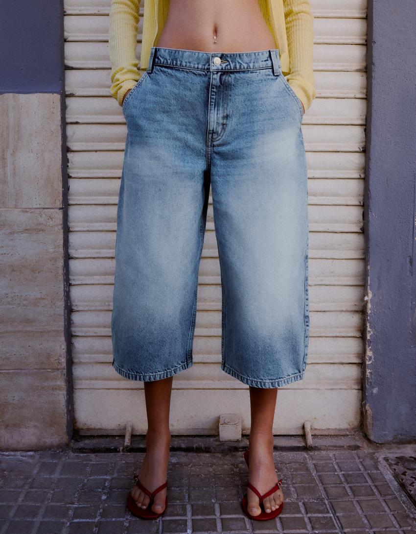 Slouchy denim Bermuda jorts-Light blue