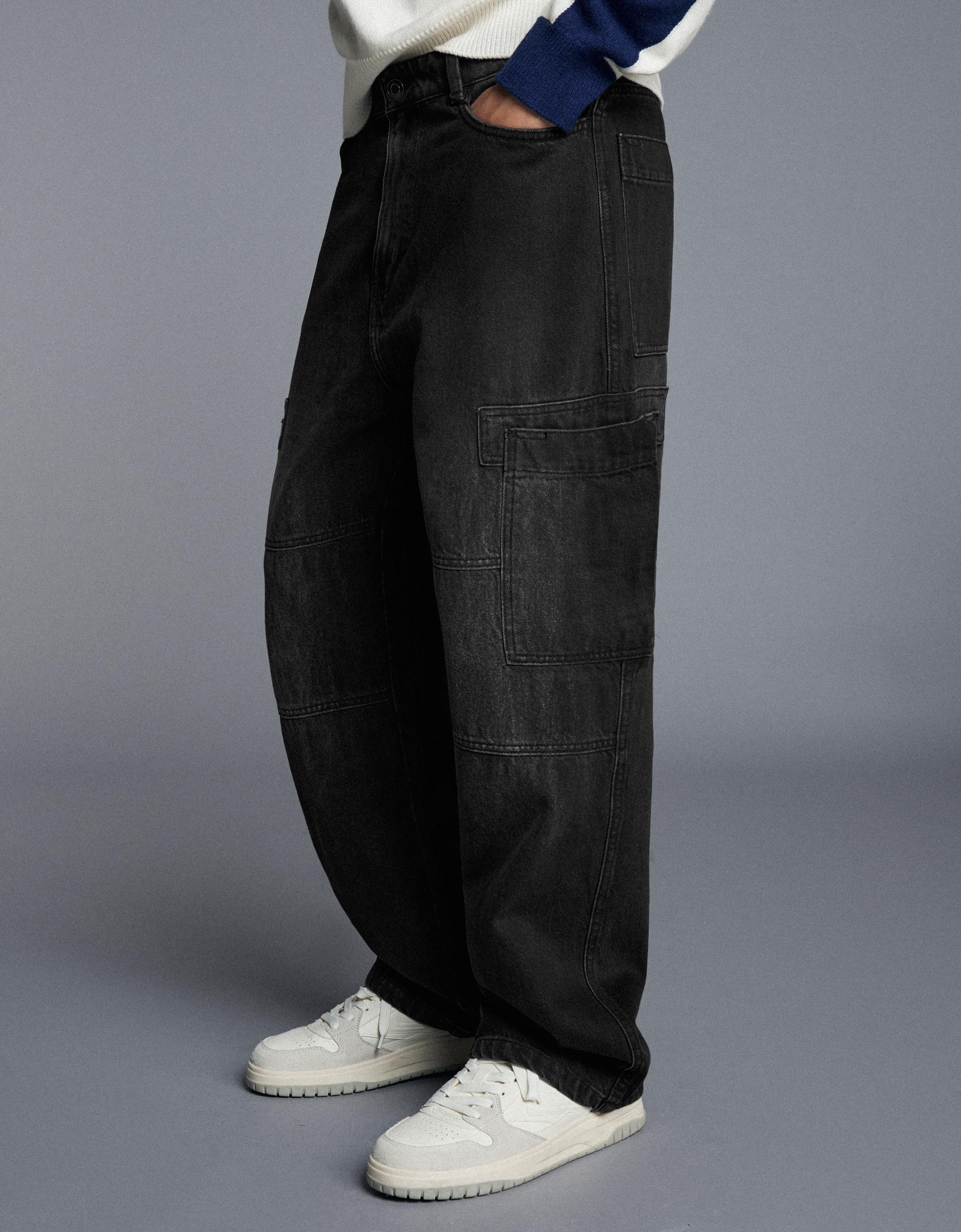 Baggy cargo jeans — Black