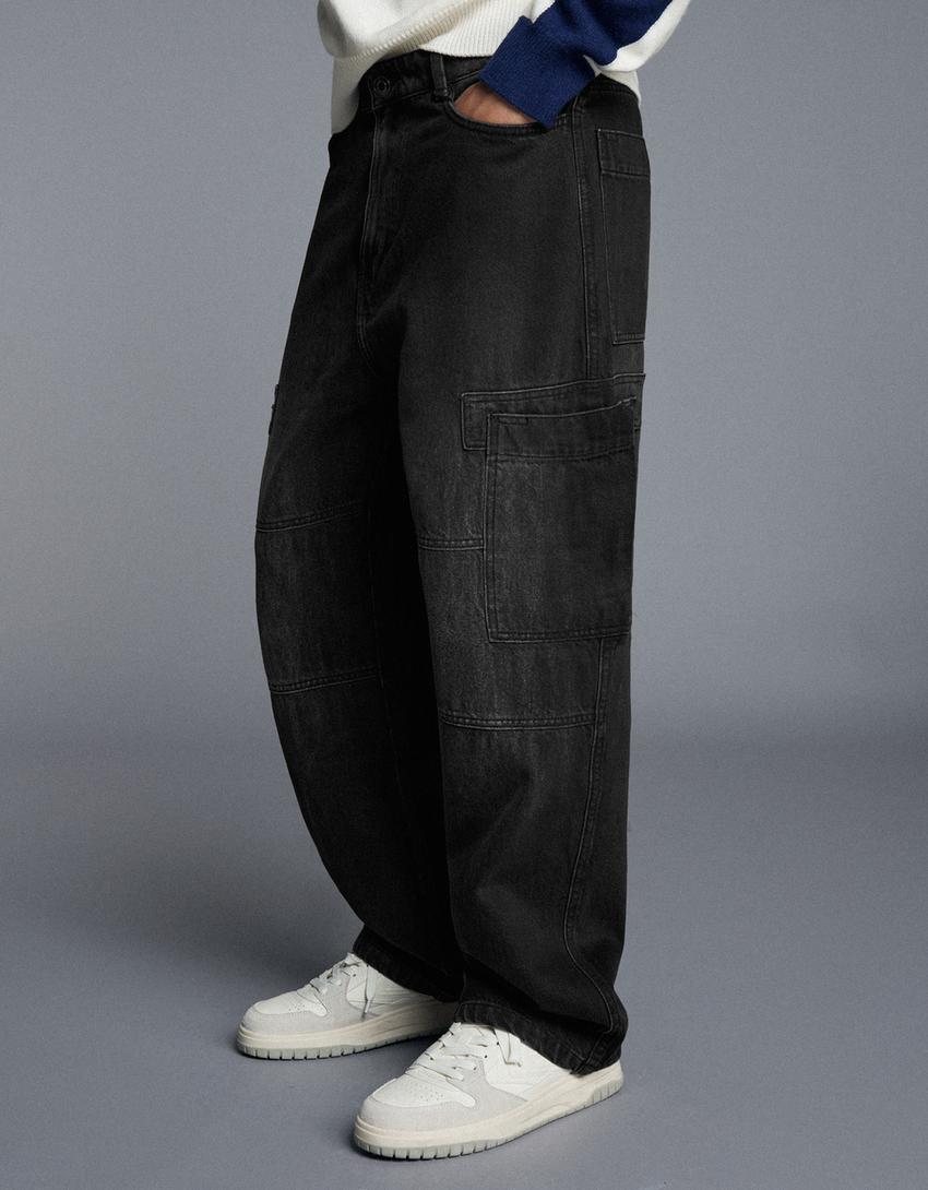 Jeans baggy fit cargo-Nero