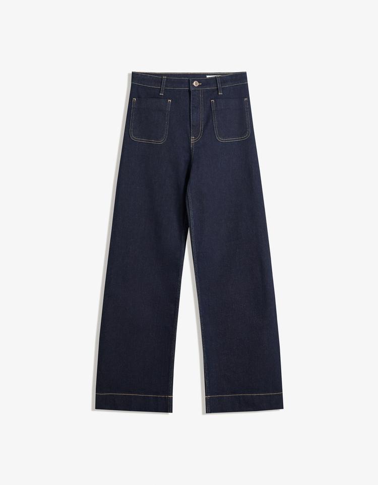 Seamless wide-leg jeans with pockets